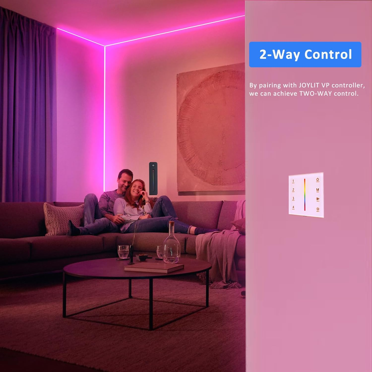 JOYLIT RGBW LED Controller 12-24V 4 Channel X 3A/CH, 2.4Ghz RF Wireless Wall Touch Panel LED Controller for RGBW CCT RGB LED Strip Colour Changing and Dimming (86 X 86 X 33 Mm) image number 2