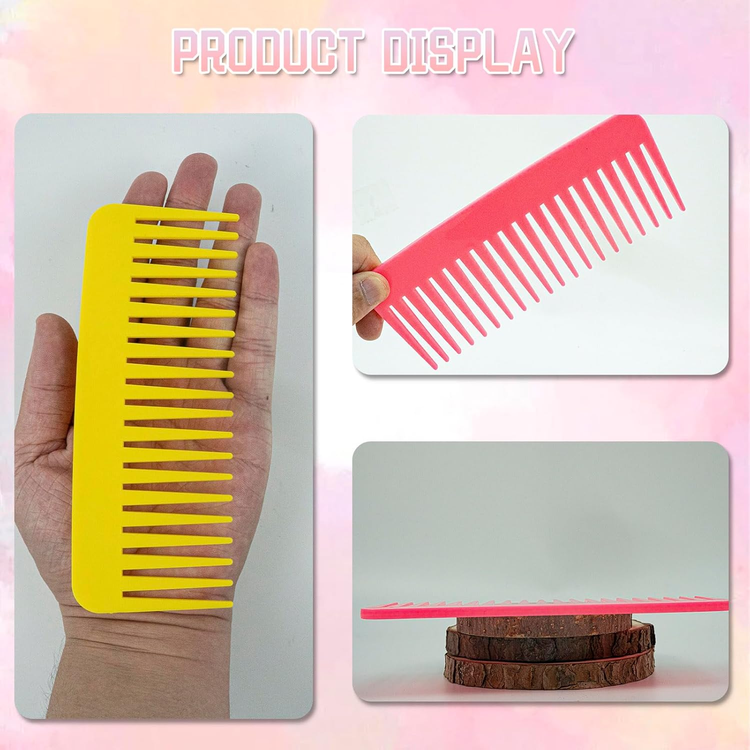 12 Pcs Wide Tooth Combs Large Tooth Combs for Wet Hair, Curly Hair, Thick Hair and Long Hair No Handle Styling Shampoo Comb for Women Men (6 Colors) image number 1