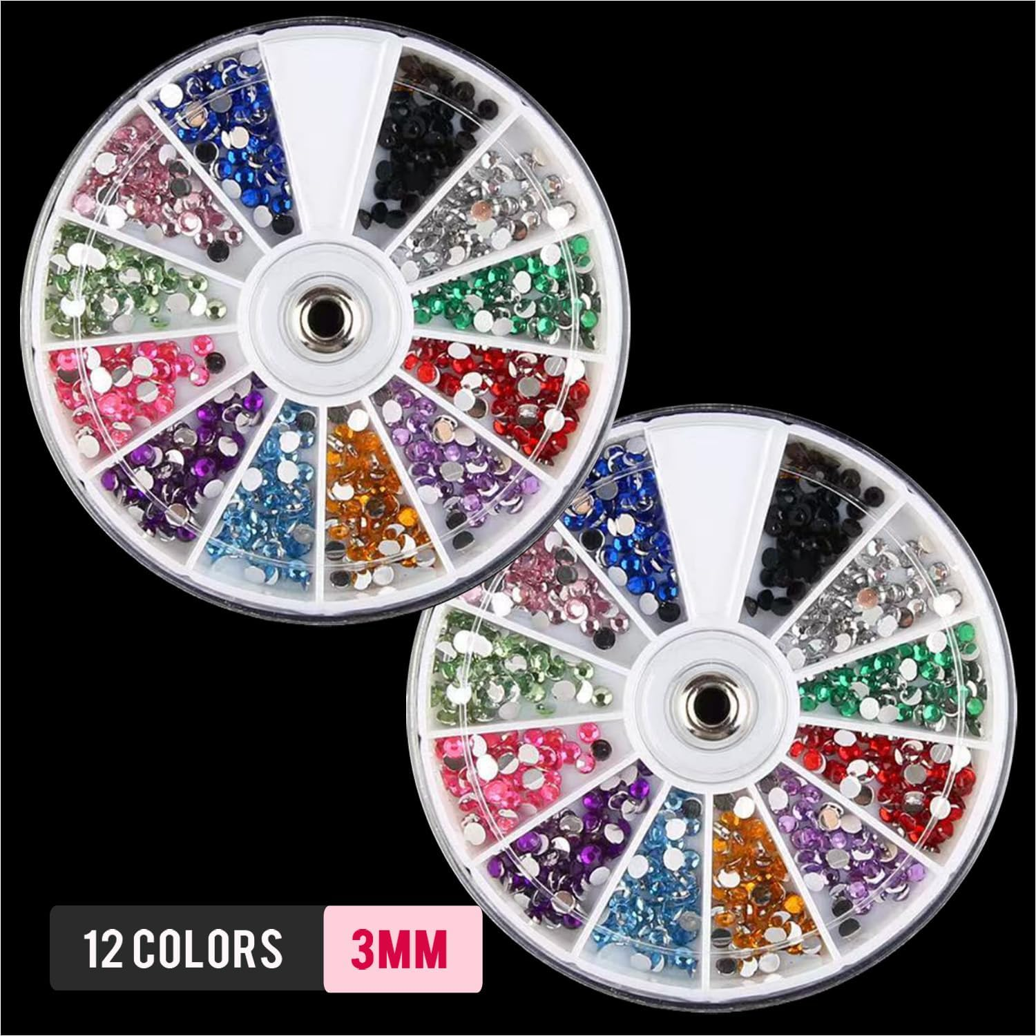 Beauties Factory 3Mm round Nail Art Flatback Rhinestones X Two Pack, 12 Mixed Colors Crystal Gems Stones for DIY Craft image number 3