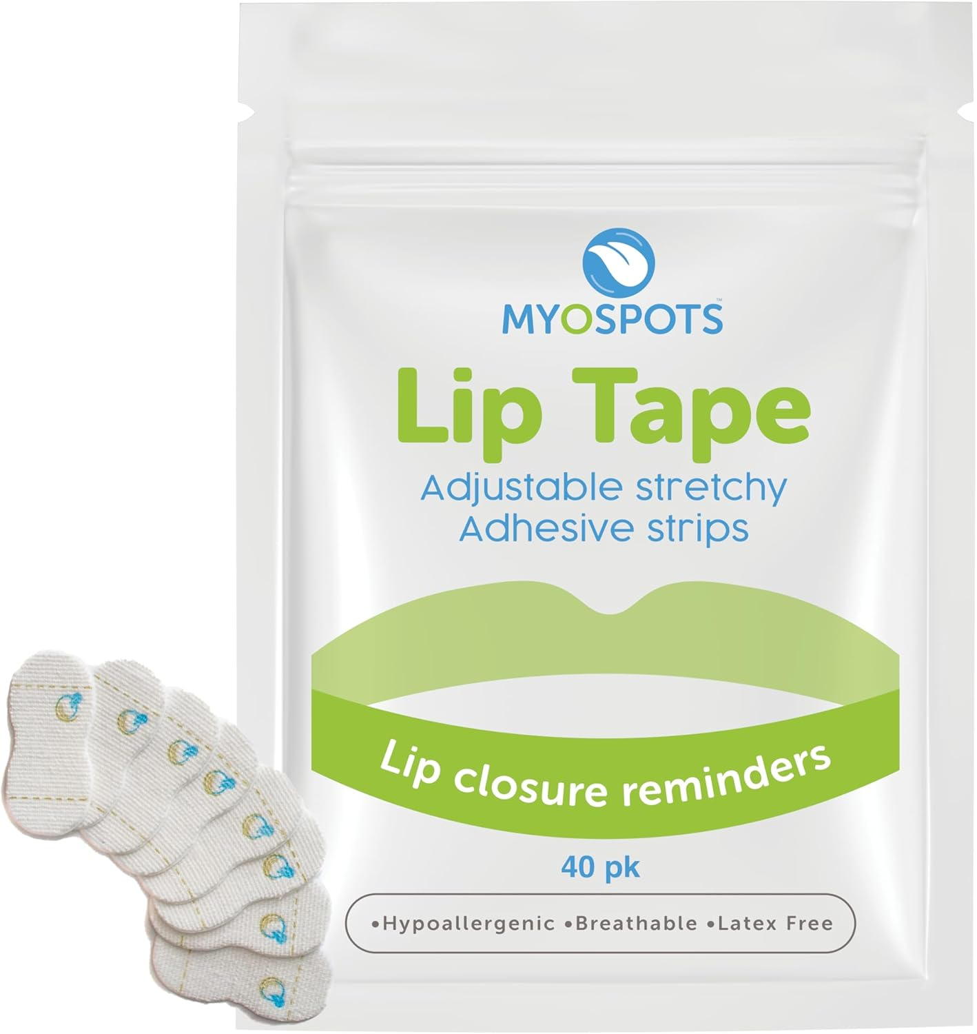 MYOSPOTS Mouth Tape for Sleeping - Hypoallergenic Lip Tape Encourages Nasal Breathing, Reduces Snoring - Travel Essentials, Easy to Apply and Remove Mouth Tape for Restful Sleep