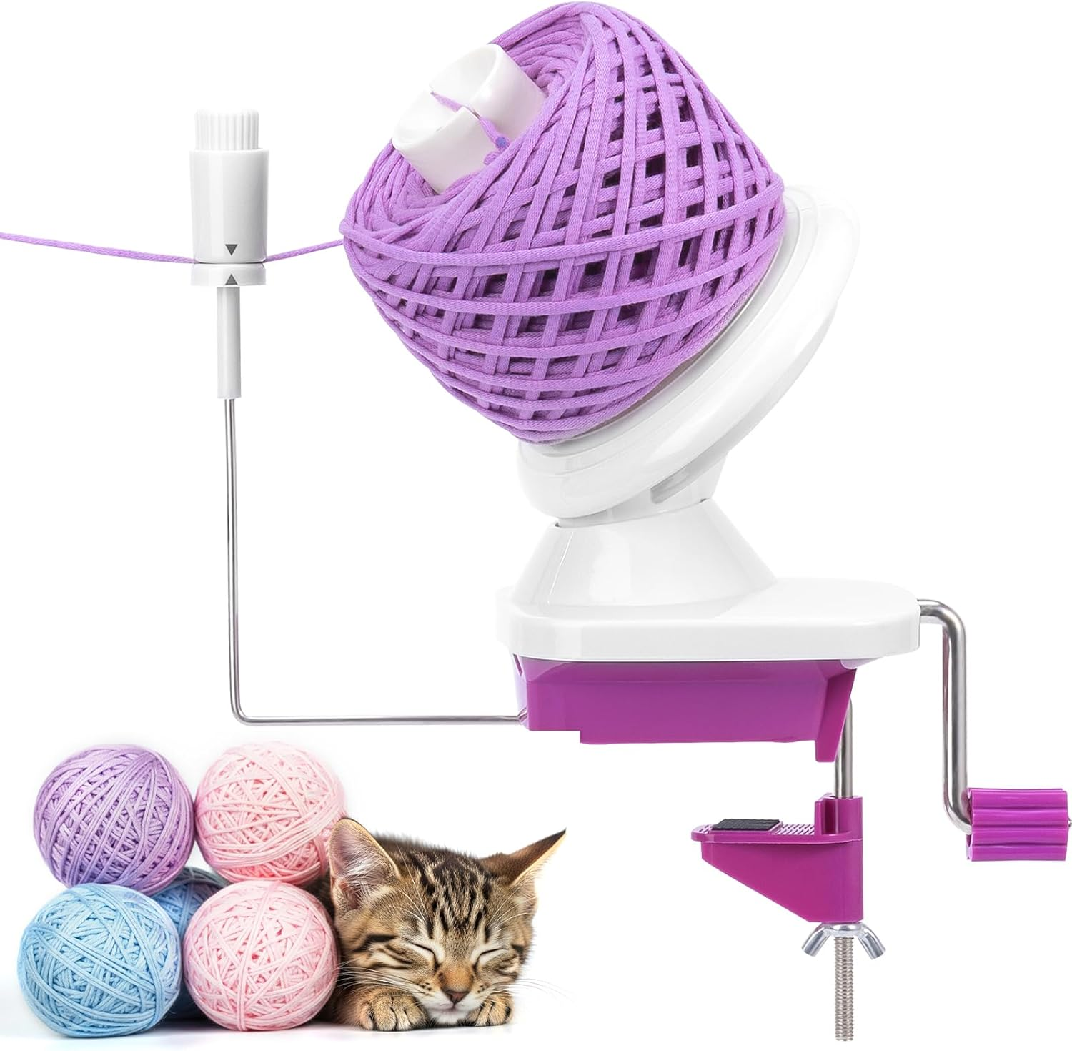 Caydo Yarn Winder with Tension Spring, One Hand Operated Winders, 4-7Oz Efficiently Compact Cake Roller for Crocheting, Portable Ball Spinner for Crocheters, Ideal Helper for Craft Lovers(Purple) image number 2