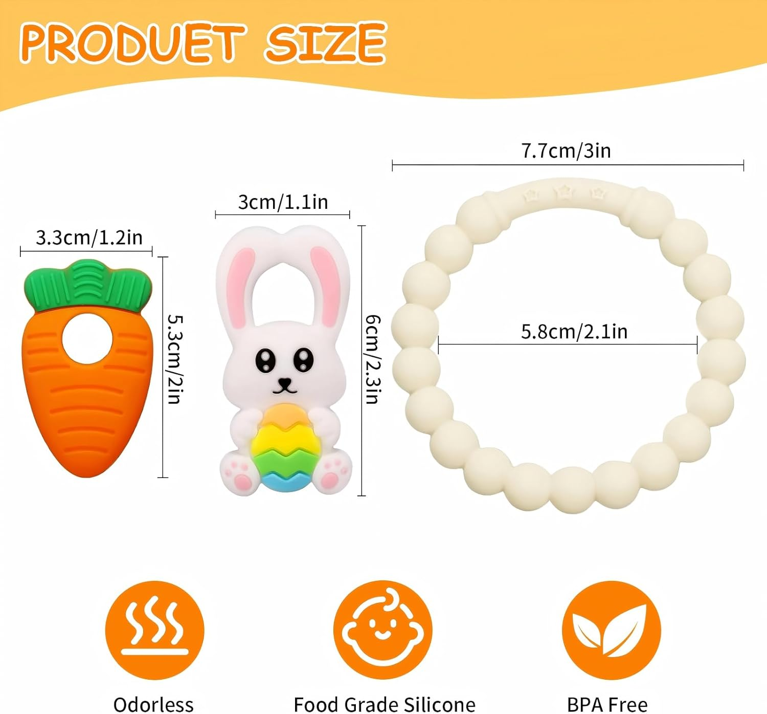 Baby Teething Ring Toys - Bunny Easter & Carrot Teethers for Newborns, Infants & Toddlers, Sensory Chew Bracelet for Teething Relief &ndash; Best Baby&rsquo;S First Christmas Easter Basket Stuffers