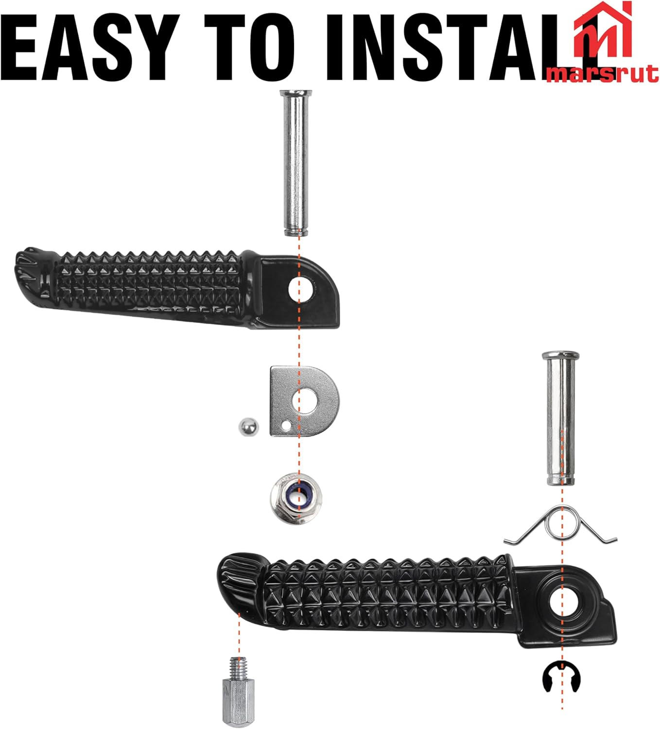 2 Set Motorcycle Footrests Fits for Yamaha YZF R1 1998-2019, R6 2003-2020, R3/R25, MT25, MT03 2014-2023, Foot Pegs Pedal for Front and Rear (Black) image number 4