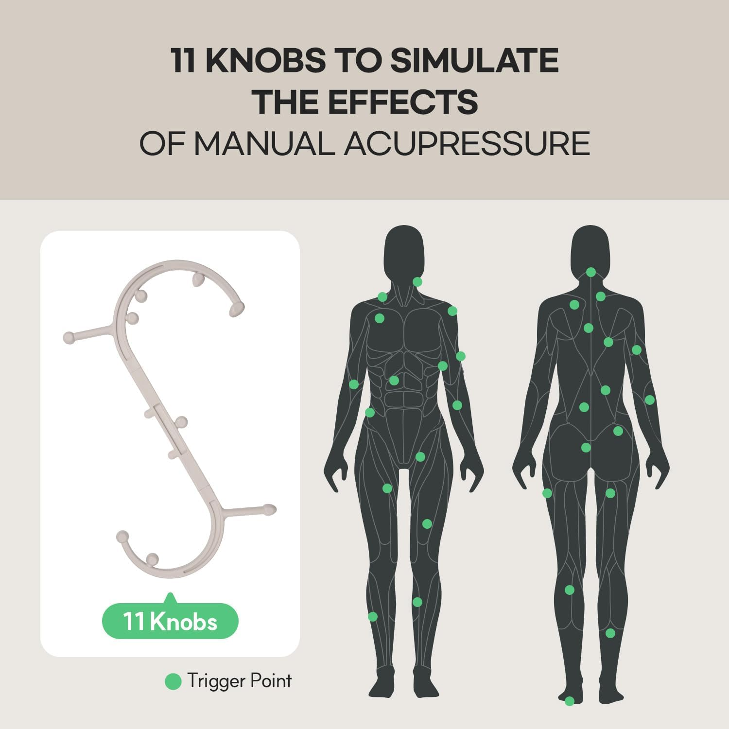 Hubicare Massage Stick, Massage Trigger Point Cane, Body Deep Tissue, Handheld Back, Neck, Shoulder, Leg and Feet, Muscle Release Tool Self Massage Hook Cane for Women & Men (Green) image number 4