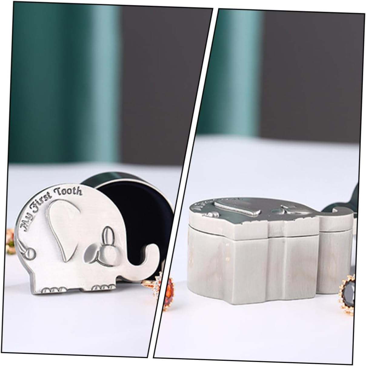 HANABASS My First Curl and Tooth Keepsake Box Set Elephant Shape Silver Metal Newborn Baby Hair and Tooth Storage Collector for Infant Memories image number 3