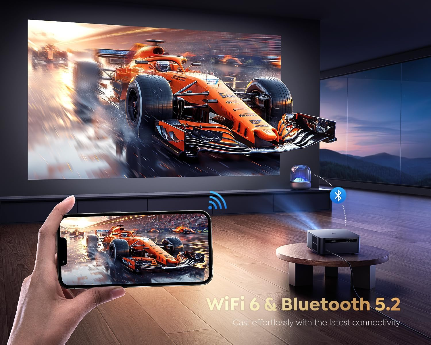 4K Projector【1200 Ansi/Netflix-Licensed Built-In Google Tv/Voice Control】 Real-Time Focus & Keystone Smart Projector, Native 1080P Projector with Wifi 6 and Two-Way Bluetooth for Home Ceiling/Outdoor