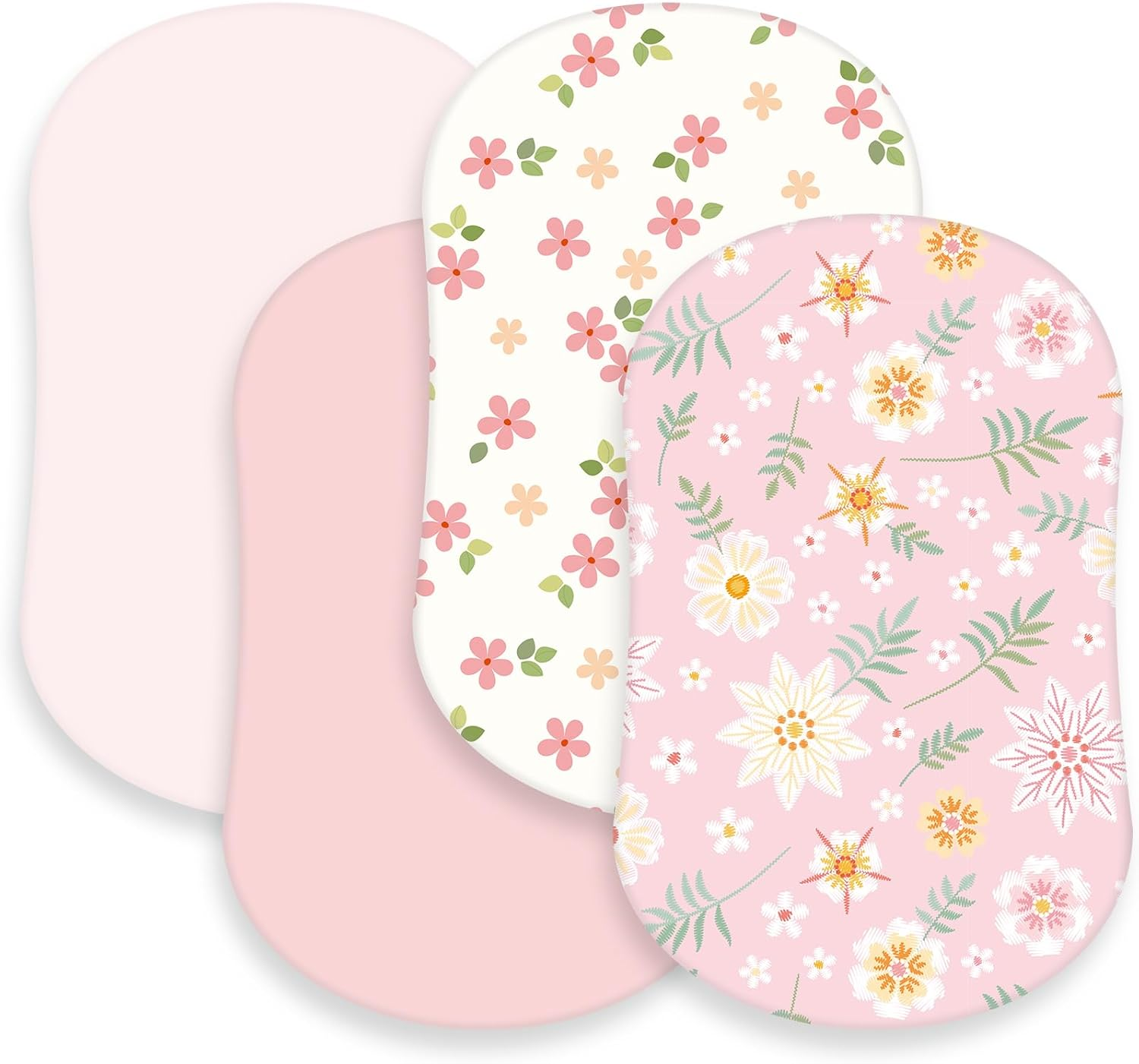 Rtteri 4 Pcs Baby Bassinet Sheets Soft Fitted for Baby Boys Girls Soft Cotton Animals Bassinet Sheet Cover Safe Comfort for Standard Bassinet Pads Rectangular Mattress Cradle, Zebra, Giraffe