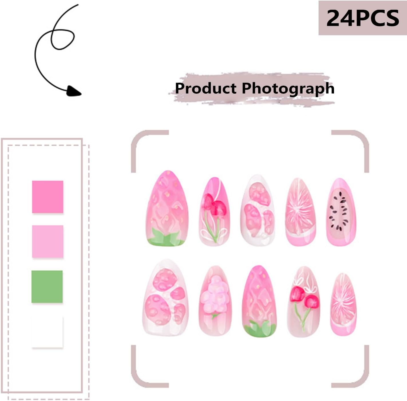 24PCS French Tip Almond Press on Nails,Cute Medium Oval False Nails with White Edge Design,Nude Coffin Fake Nails,Glossy and Full Cover Acrylic Nails for Women or Girls - Style-2 image number 7