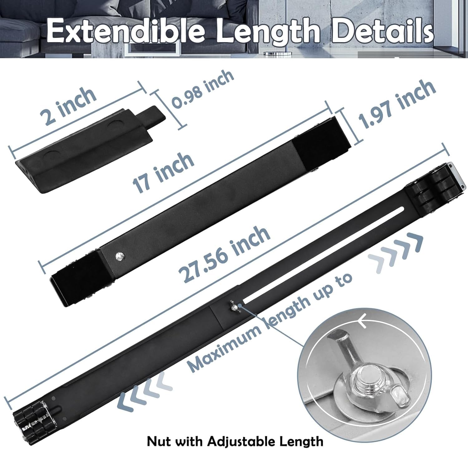 Extendable Furniture Appliances Rollers, Mover Tools with 24 Roller & Brake Equipment for Heavy Washing Dryer Machine Refrigerator for Mobile Wheels Strong Base Stand Hold up to 660 Lb (Black) - White image number 4