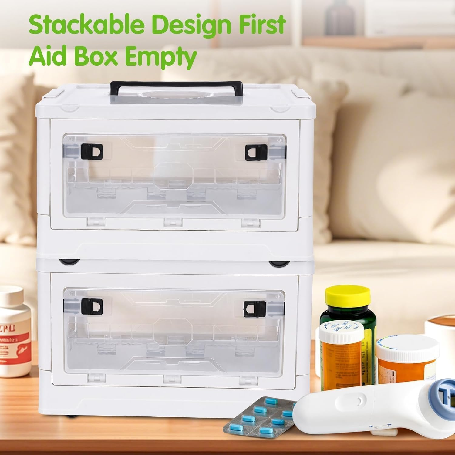 Extra Large Medicine Storage Box, Large Capacity First Aid Box, Clear Medical Supply Organizer with 1 Removable Tray, Multipurpose Plastic Medicine Chest with Wheels image number 6