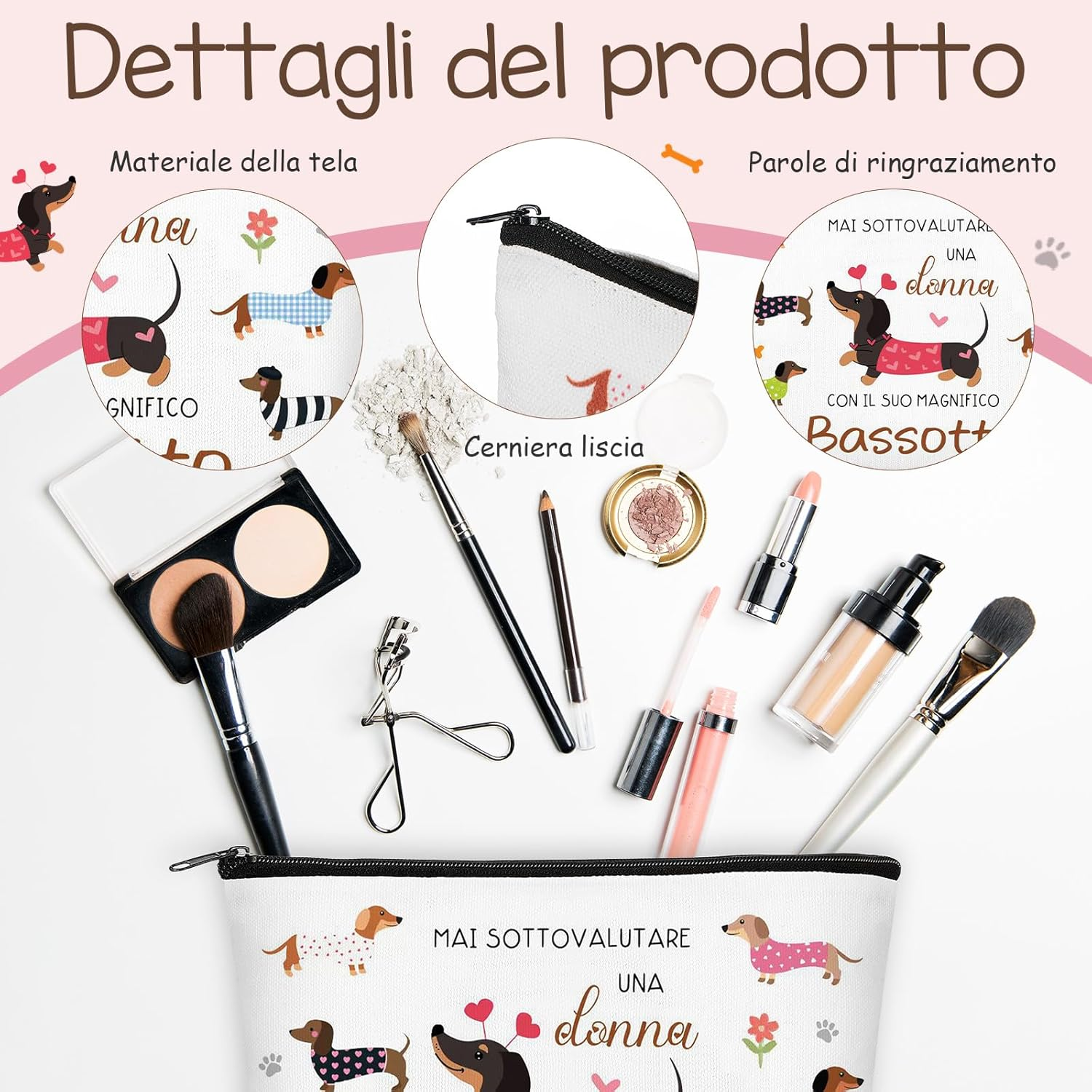 Xuniea Dachshund Gift Set for Women Cosmetic Bag with Zip by Dachshund Multifunctional Large Capacity Keyring Ideal for Travel Birthday Christmas Girlfriend image number 2