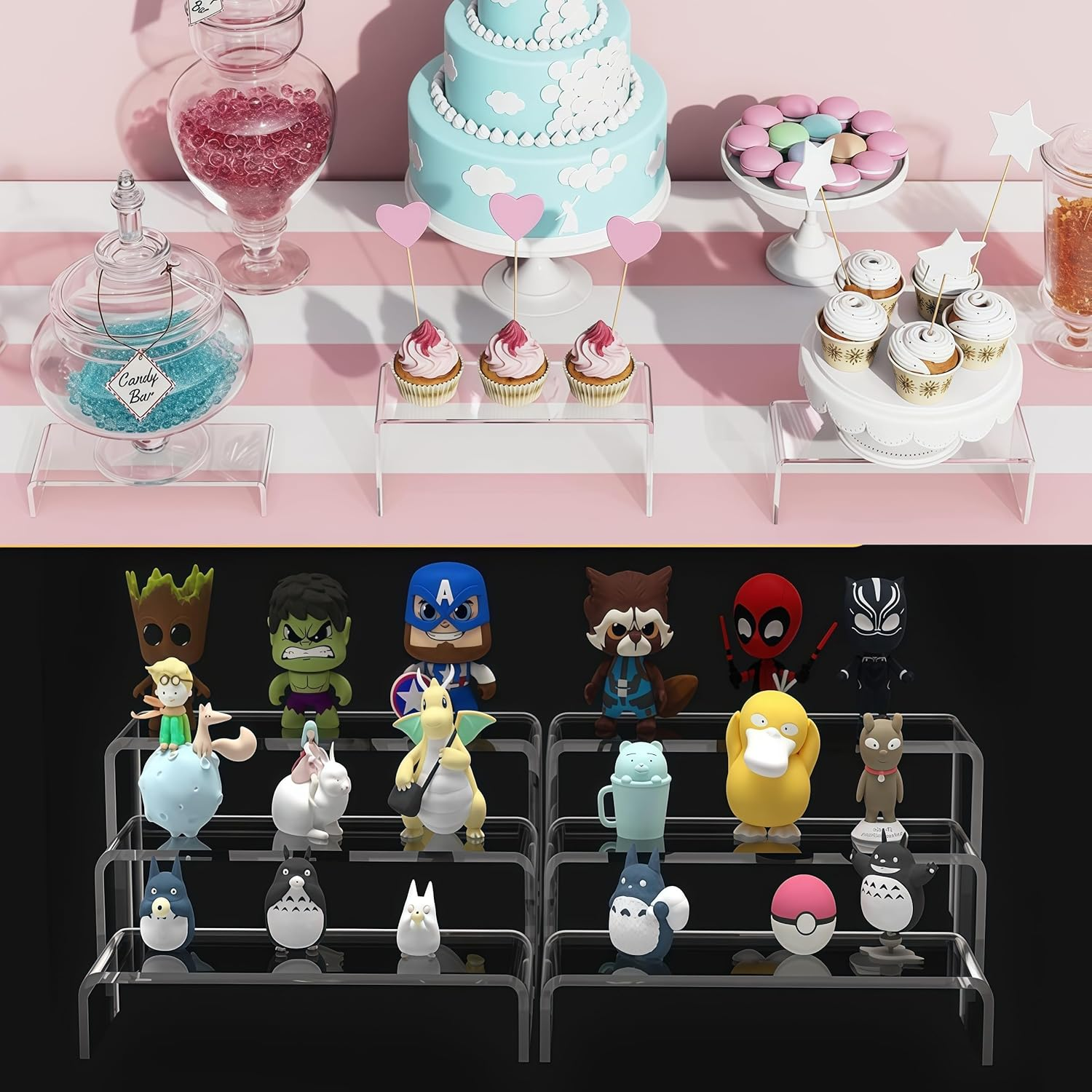 6 Sets Acrylic U-Shaped Display Stand, Clear Acrylic Display Risers for Figures, Cupcakes, Buffets, Jewelry Display Etc(3 Sizes) image number 2