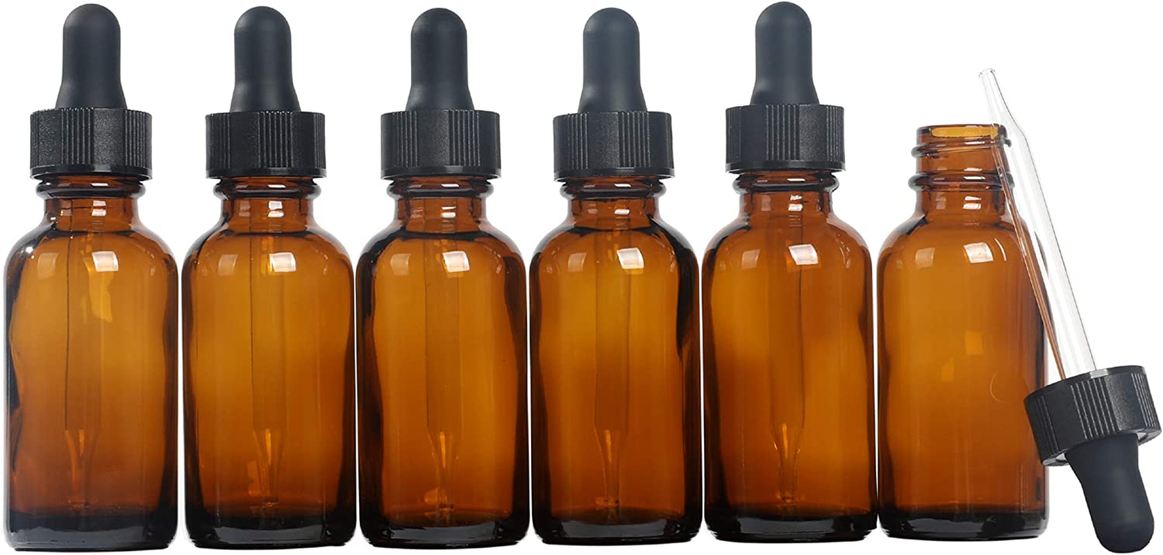 Magic Season Boston round Glass Bottles (Amber / 30 Ml with Droppers / 6 Pcs)