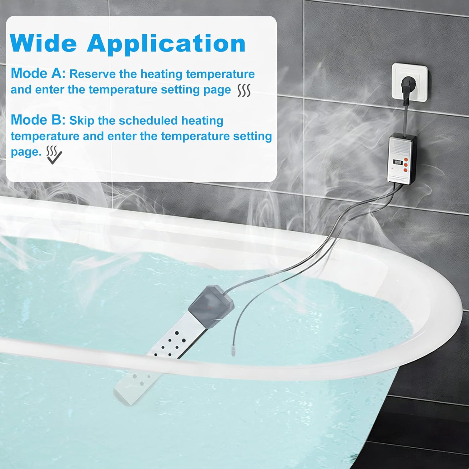 2500W Immersion Water Heater, Cadrim Constant Temperature Model Electric Submersible Water Heater, Stainless Steel Guard Cover and Built in Digital LCD Thermometer, Home Instant Water Heater image number 2