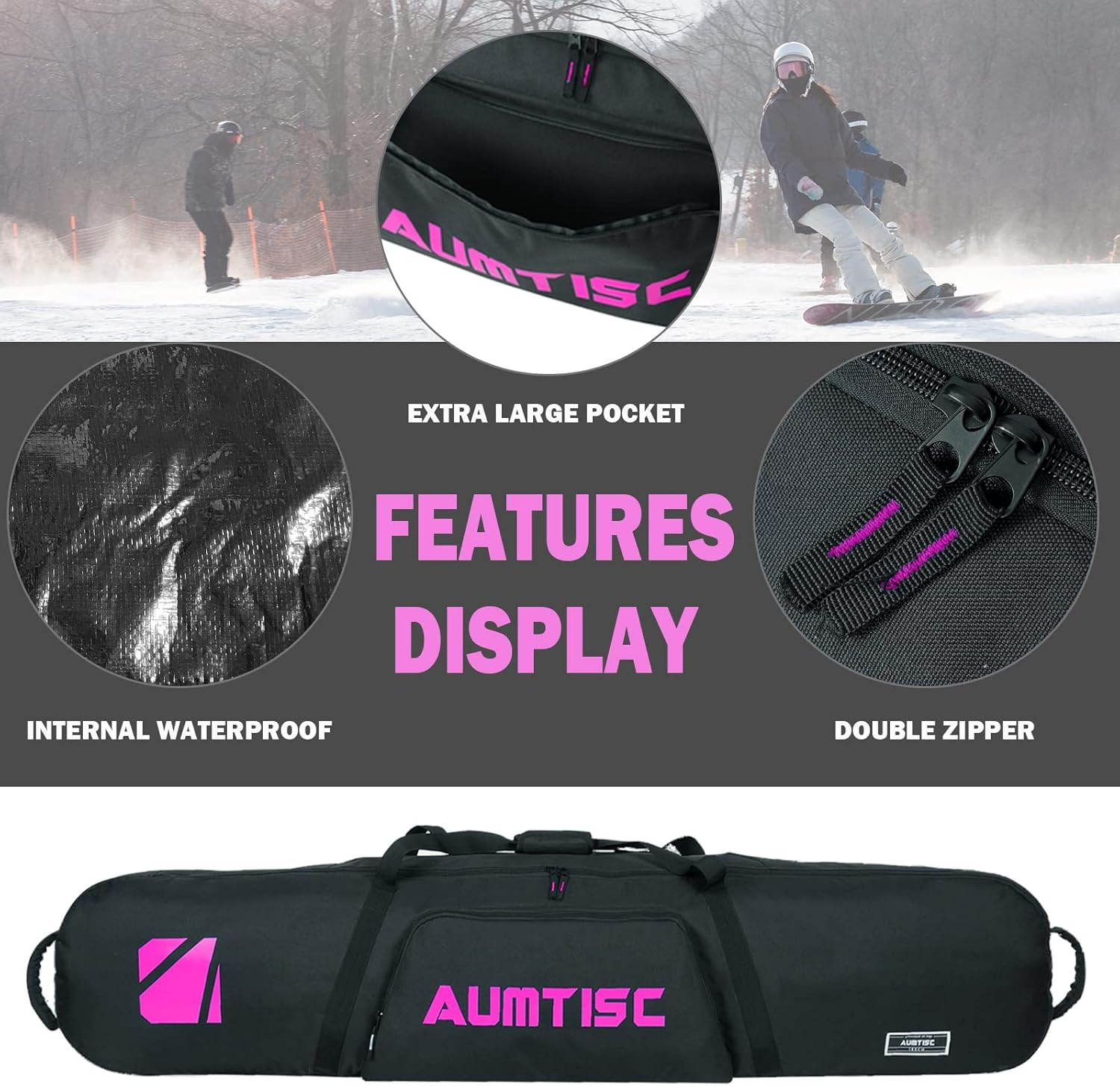 AUMTISC Padded Snowboard Bag for Air Travel, Snowboard Travel Bags for Flying with Gear Pockets, Available Length in 155Cm | 165Cm | Ajustblae 156-181Cm image number 6