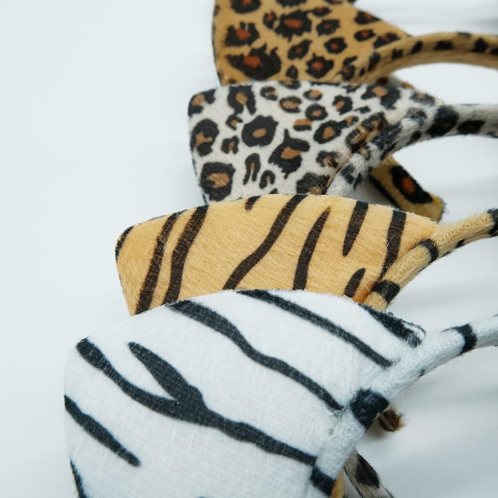 3 X Plush Animal Ear Hair Bands Halloween Leopard Cat Cow Ears Costume Accessories for Cosplay Party Daily Use image number 4