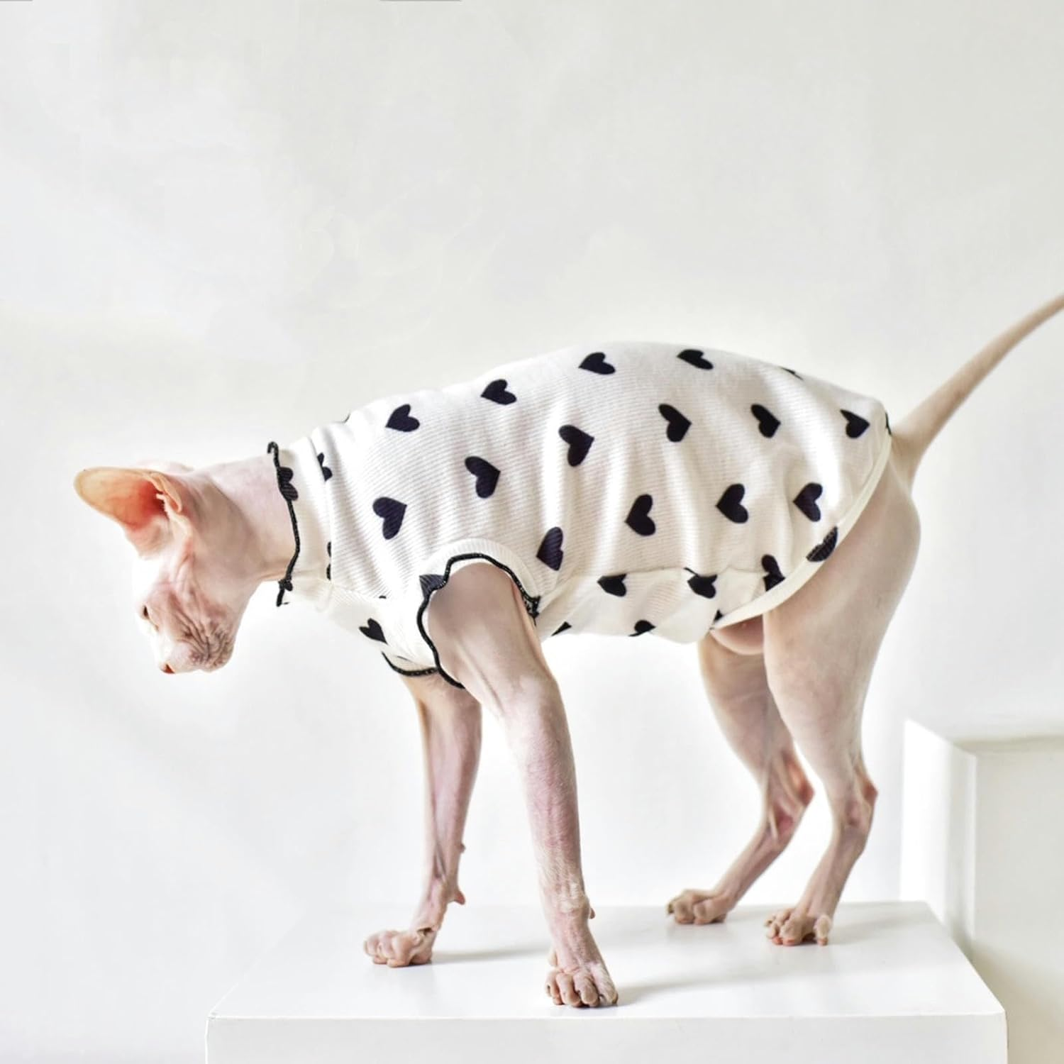 IUOUTG Sphynx Hairless Cats Shirt Soft Cotton Kitten T-Shirts Summer Lightweight Cat Clothes round Collar Cat Pullover Vest with Heart Pattern Cute Pet Pajamas for Cat and Small Dogs image number 2