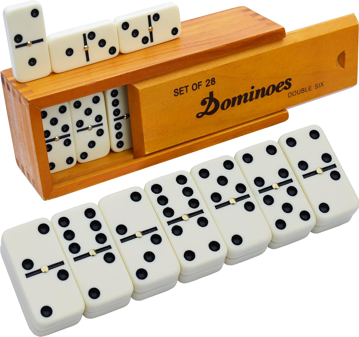 Dominos Set for Adults &ndash; Dominoes - Classic Board Games - Juegos De Mesa - Double 6 Dominoes for Family Games for Kids and Adults - Double Six Standard Dominos Set 28 Tiles with Brown Wood Case image number 6
