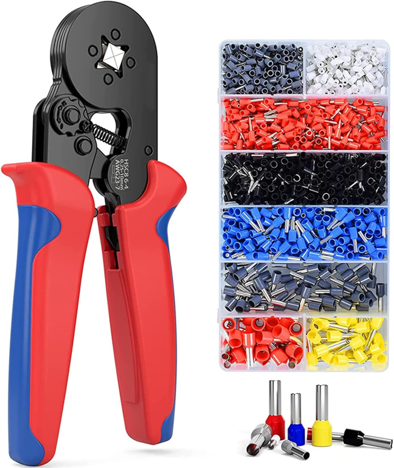 1200 Pieces Insulated Wire Terminals Kit, AWG23-7 Self-Adjustable Ratchet Wire Crimping Tool Kit Crimper Plier Set image number 4