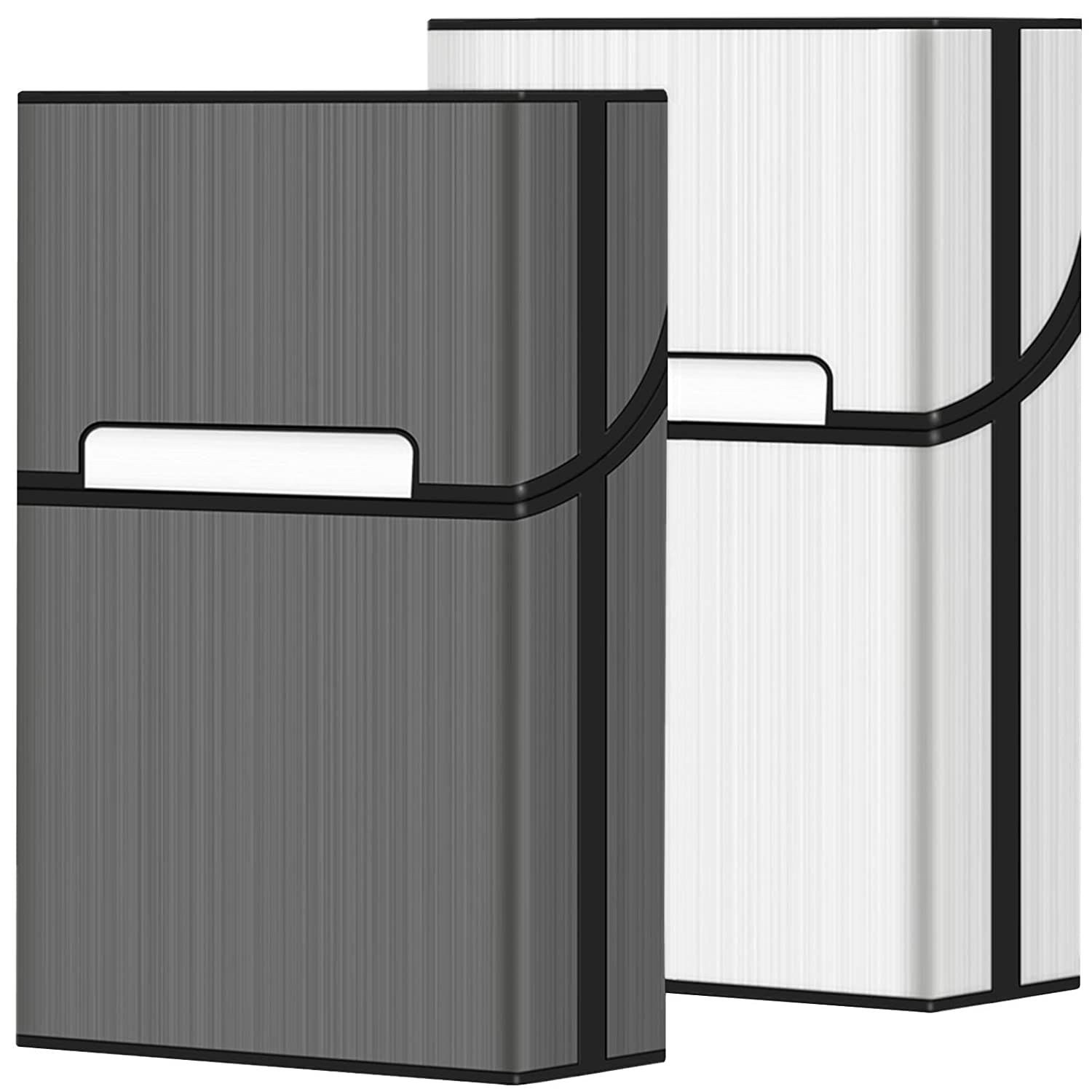Roygra Cigarette Case, Magnetic Brushed Aluminum, 20 Capacity - 2 Pack (Gray + Silver, 85Mm King Size) image number 4