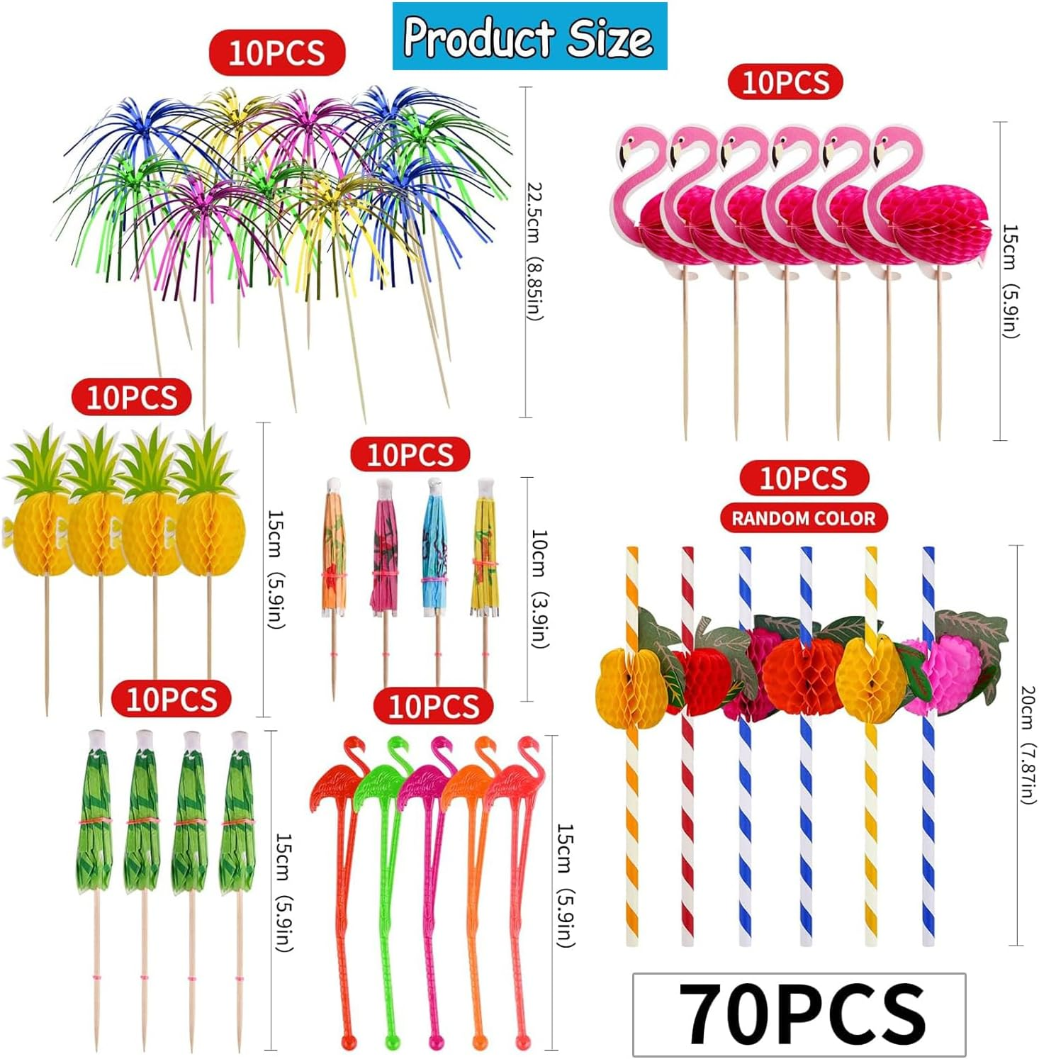 Yharnamite Cocktail Party Decorations, Paper Umbrella Sticks for Cocktails Drink Decorations, Biodegradable Straws for Drinks Wedding Party Hawaii Tropical Party Cocktail Accessories (70) image number 6