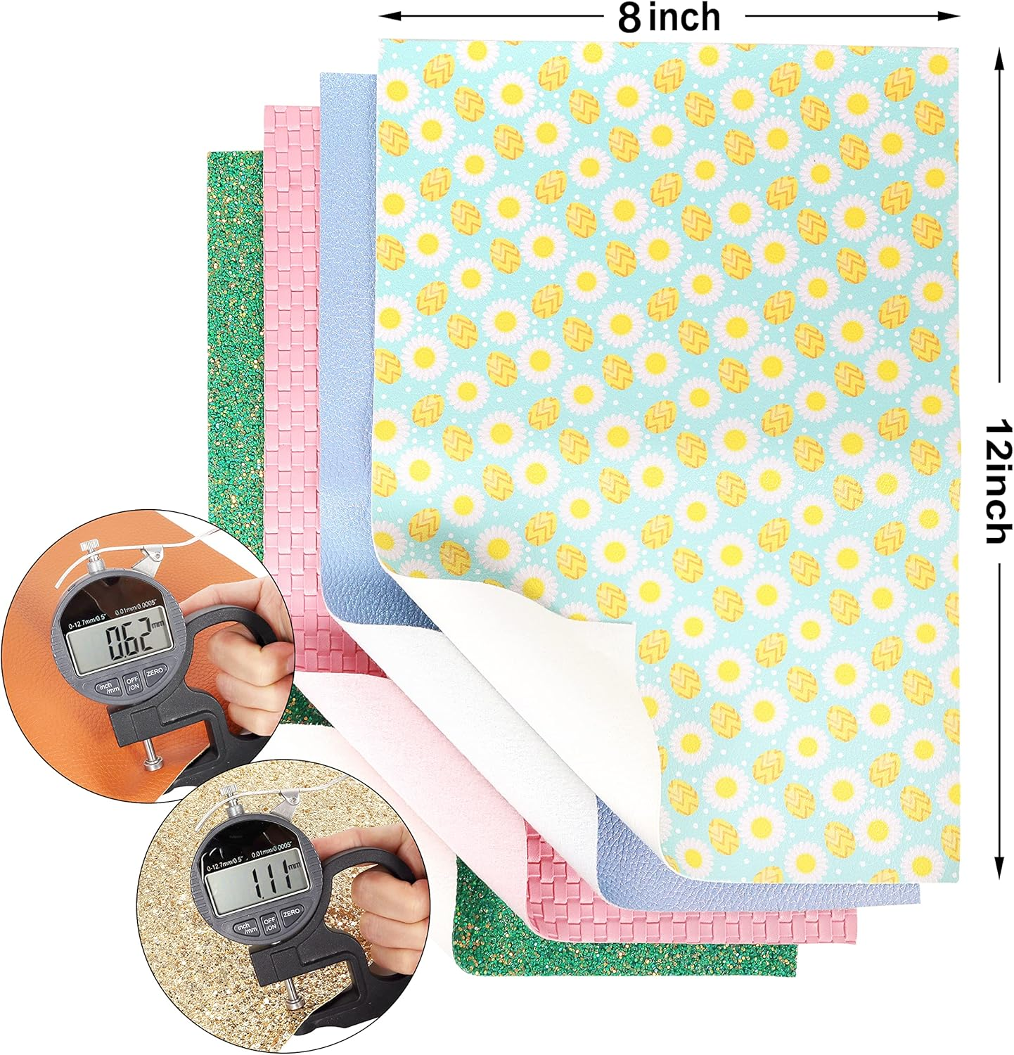 ZAIONE Random Faux Leather Sheets: Glitter Plaid Print Leather 20Pcs 8X12 Inch Grain Texture Embossed Colors Pattern Leather for Earrings Crafts image number 2