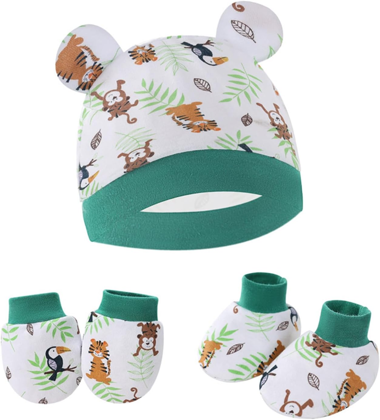 3Set Baby Cotton Hat Mittens Socks, Newborn Essentials Soft Anti-Scratch Mittens, Infant Caps for Boys Girls, 0-3M Beanie Gifts image number 6