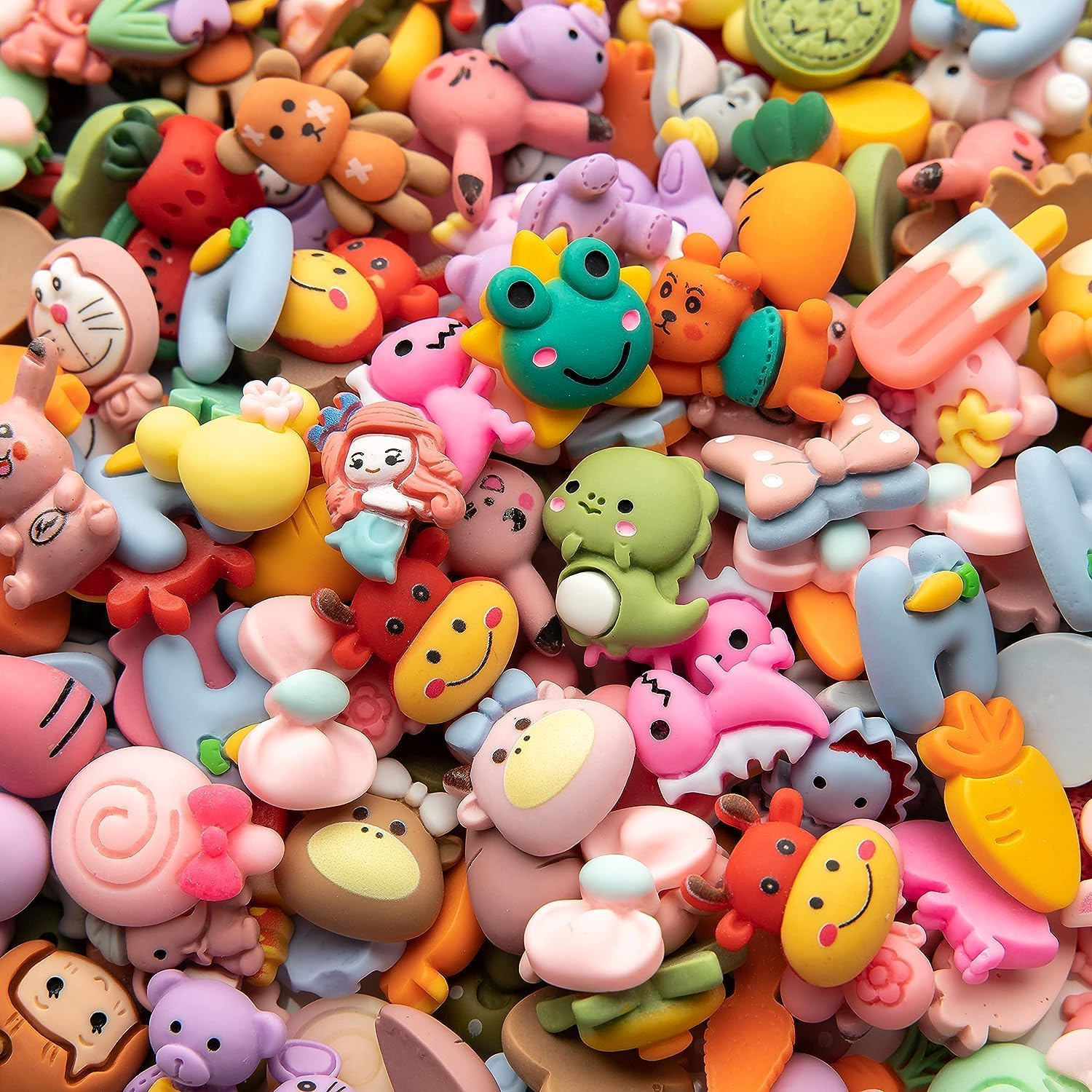 Slime Charms Cartoon Animal and Fruit Cute Set - Mixed Lot Assorted Fruit Resin Flatback Cute Sets for DIY Crafts Making,Decorations,Scrapbooking,Embellishments,Hair Clip 100Pcs