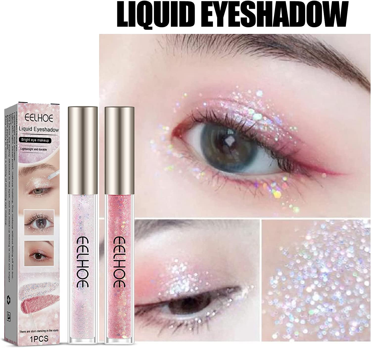 Liquid Glitter Eyeshadow, Shimmer Metallic Liquid Eye Shadow for Women, Glitter Eyeliner Liquid Sets, Long Lasting Quick-Drying Glow Eye Make up (Dazzling) image number 3