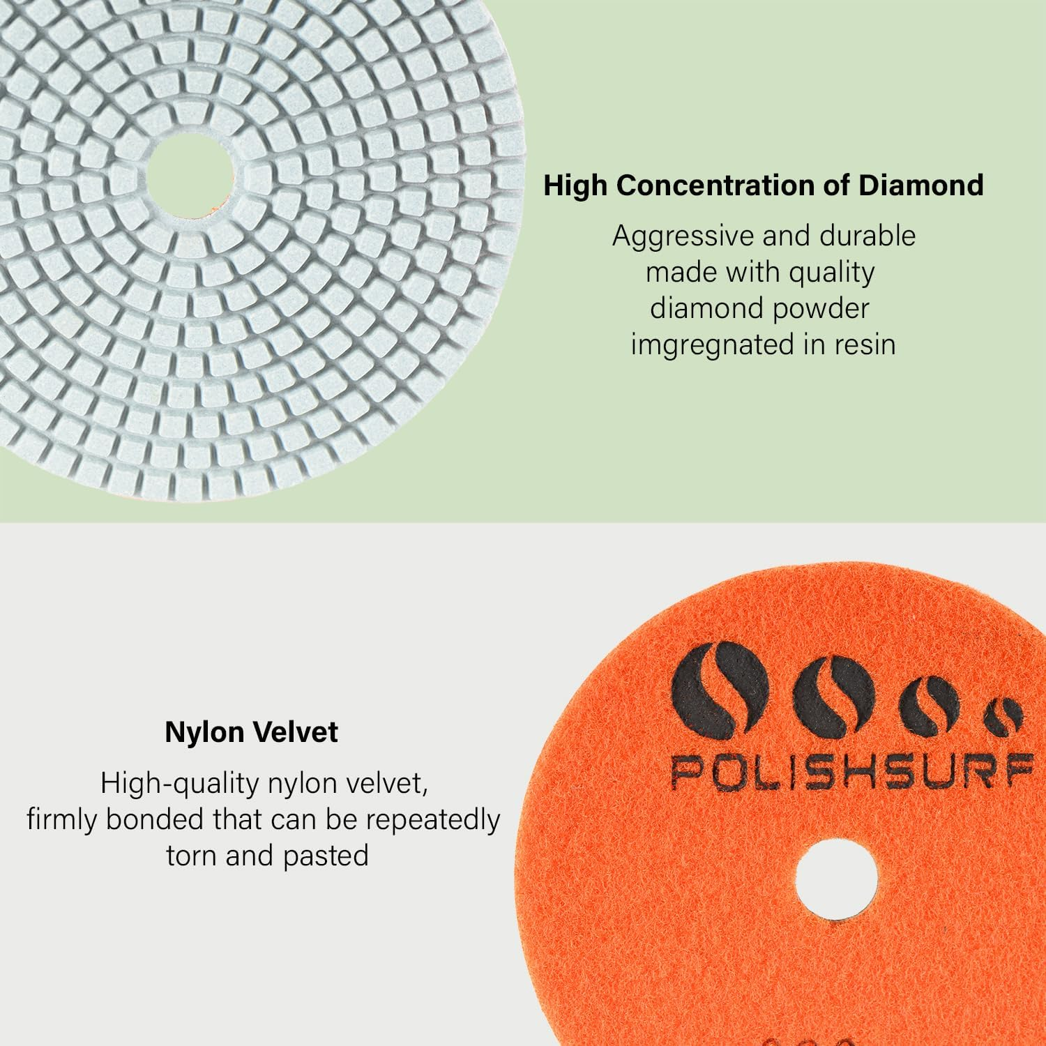 POLISHSURF Diamond Polishing Pads 4 Inch Wet Dry Set 7 Pieces for Concrete Marble Quartz Stone Countertop Granite Polishing - By image number 6