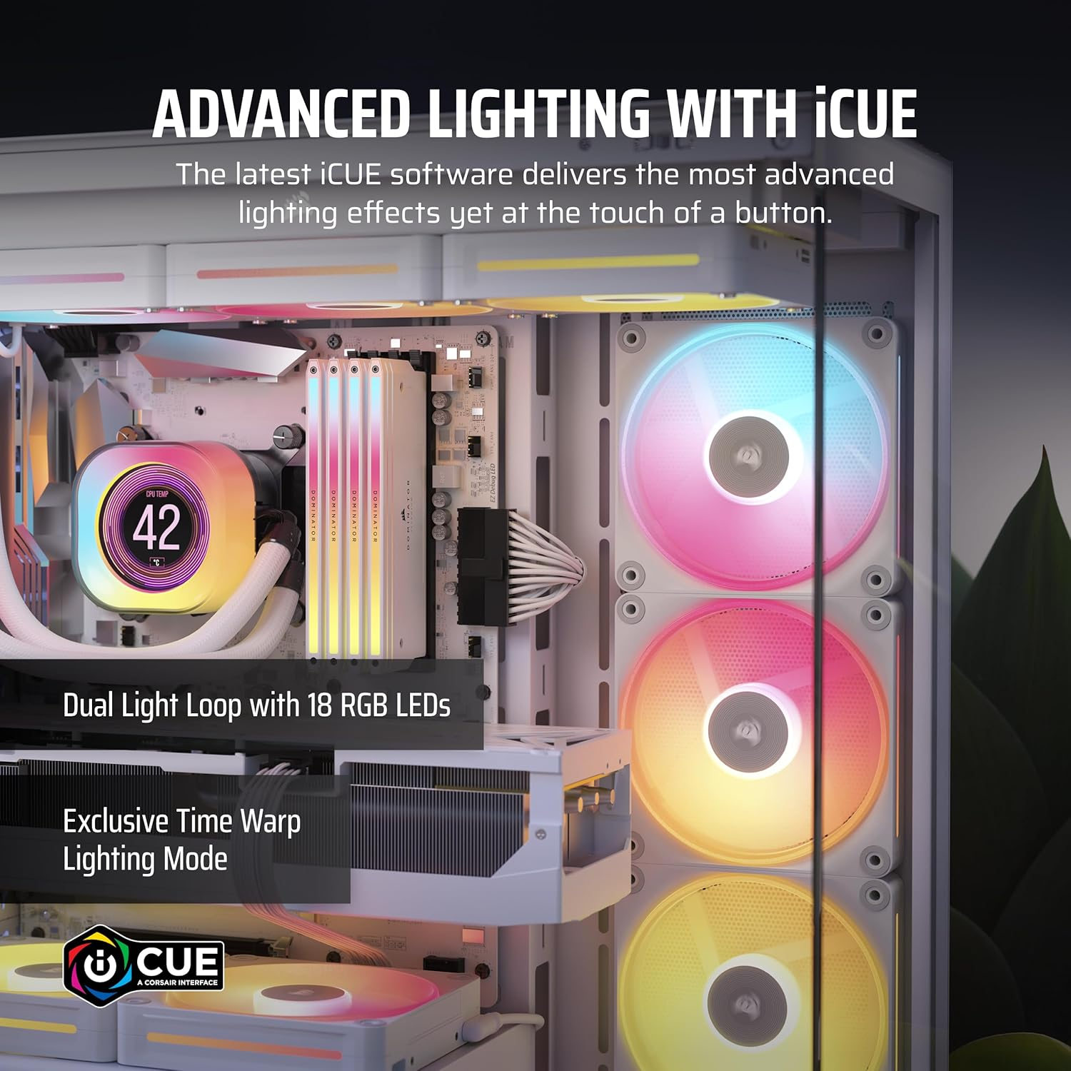 CORSAIR Icue Link LX140-R RGB 140Mm PWM Reverse Fans &ndash; Dual Fan Kit &ndash; Low-Noise, CORSAIR Magnetic Dome Bearing, Dual Light Loops, CORSAIR Quikturn&trade; Screws, Zero RPM Mode &ndash; White image number 3