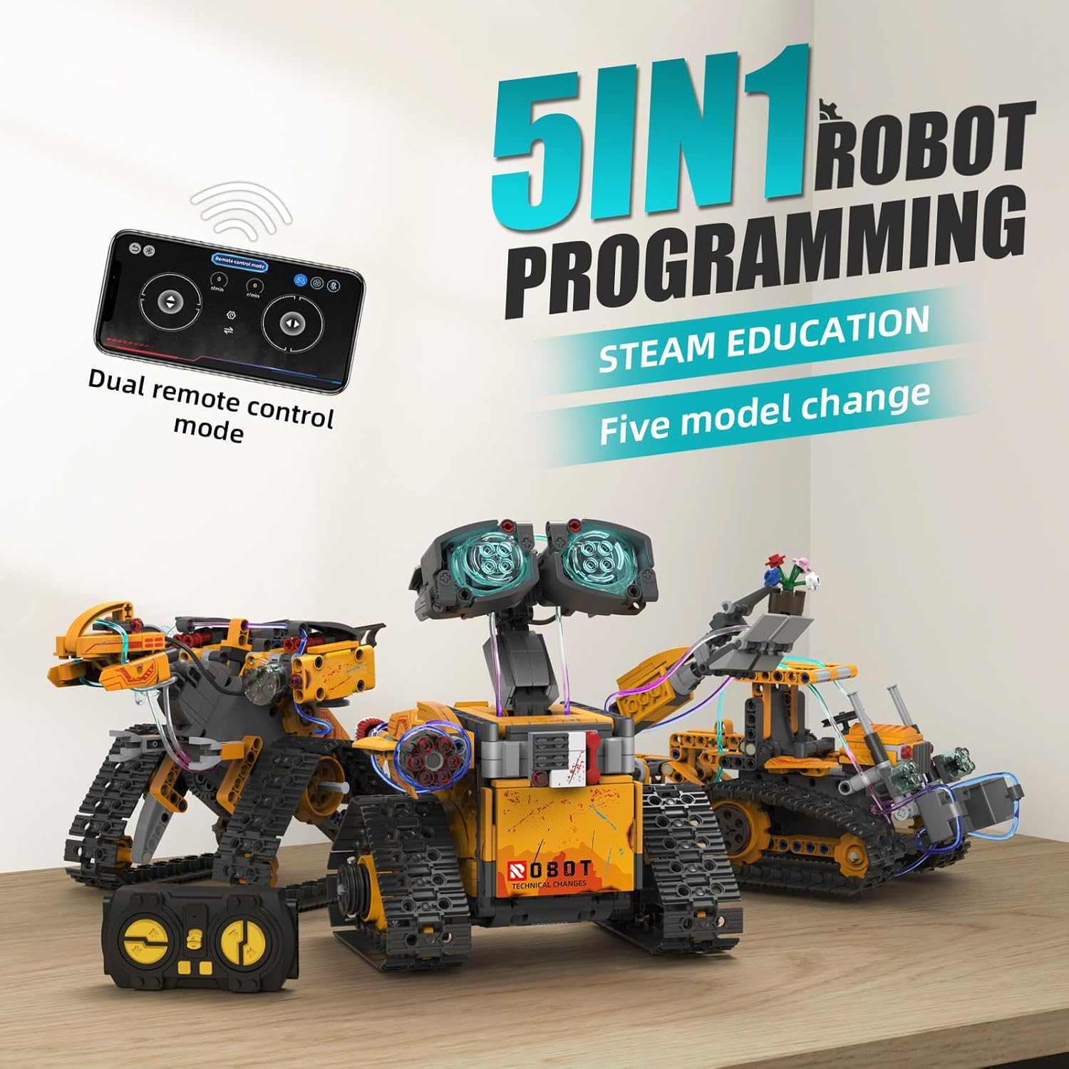 488Pcs 5 In1 Robot Building Kit with Remote Control, Technic Coding Robotic Toys for Kids, Buildable Models with 488 Pieces, STEM Gifts for Boys Age 8-13, image number 1