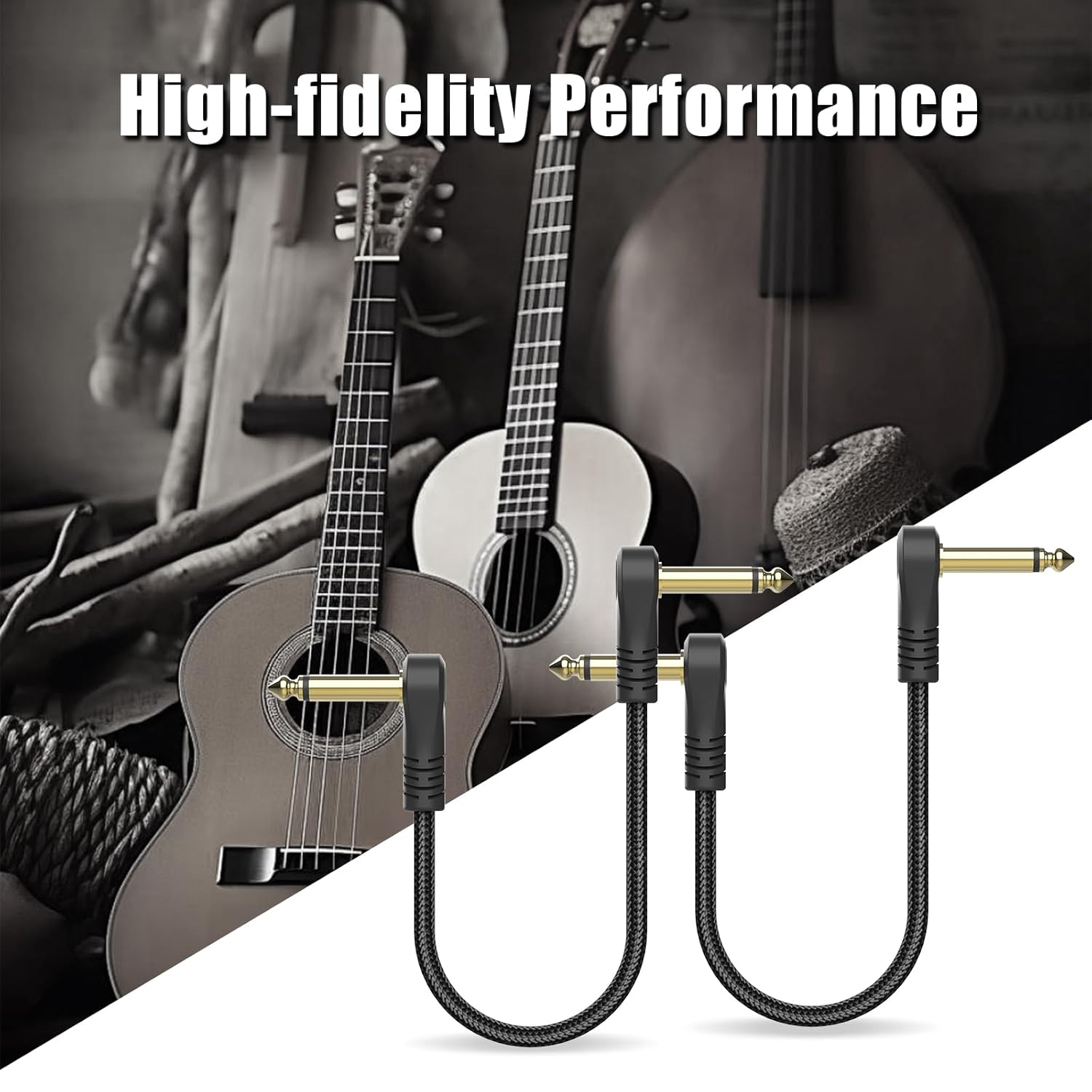 Guitar Patch Cables 3-Pack/6-Pack, 6 Inch/15Cm Right-Angle 1/4" TS Pedal Effect Cable, Shielded Instrument Cord for Amp, Mixer, Electric Guitar, Bass, and More (6-Pack) image number 3