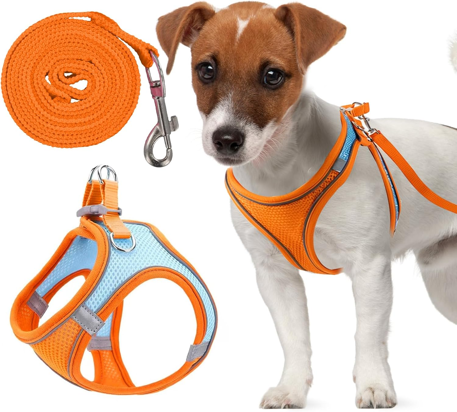 Adjustable Cat Harness, Air Mesh Breathable Chest Harness with 1.5 M Lead, Soft Padded Dog Harness, Cat Lead Kitten with Reflective Strips, Cat Vest (Orange, 3XS) image number 2