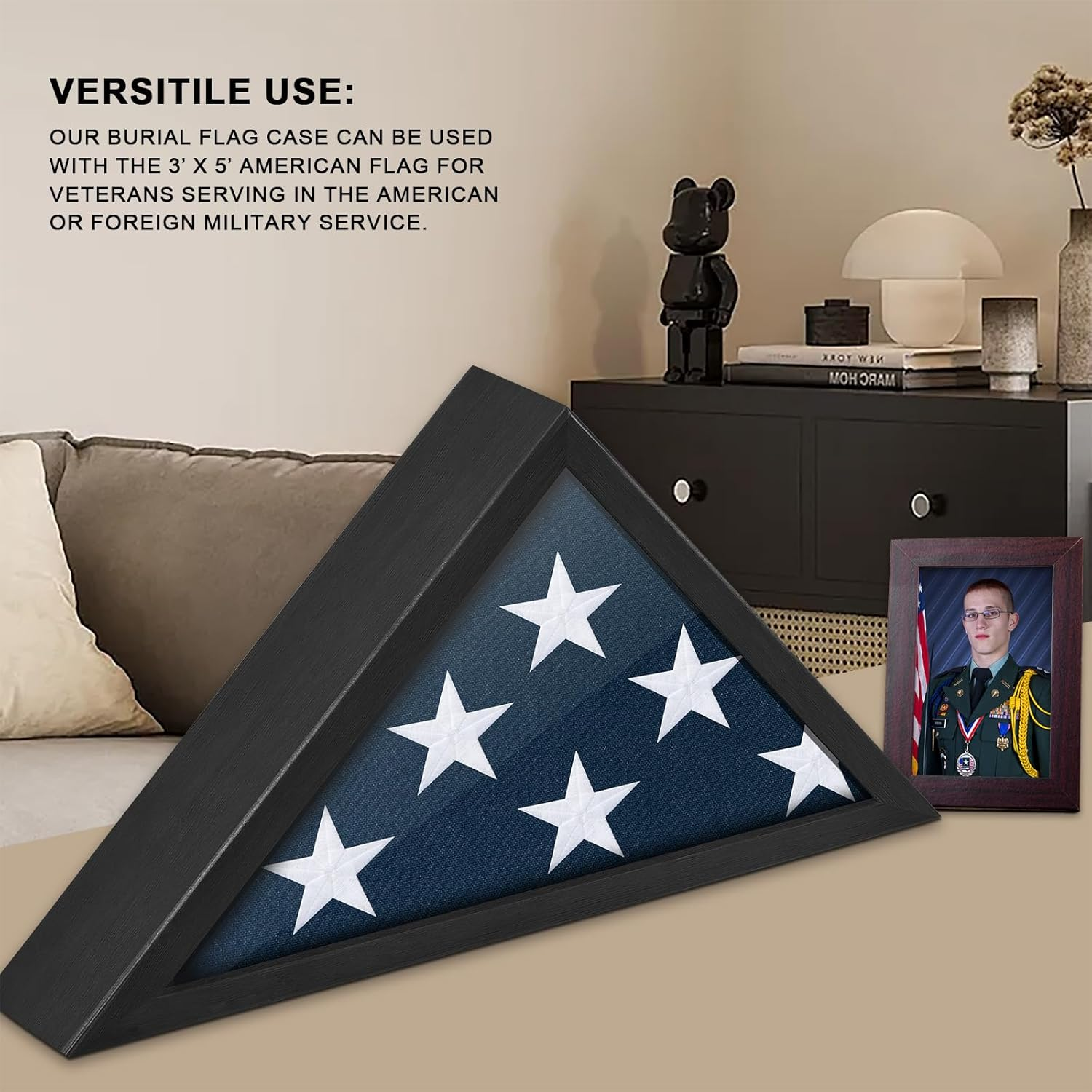 Flag Case for 3X5 FT Flag, 3'X5' American Flag Display Case Black Wood Memorial Flag Veteran Military Medal Pins Shadow Box with Acrylic Covered and Wall Mounted (Not for Burial Flag Size) image number 5