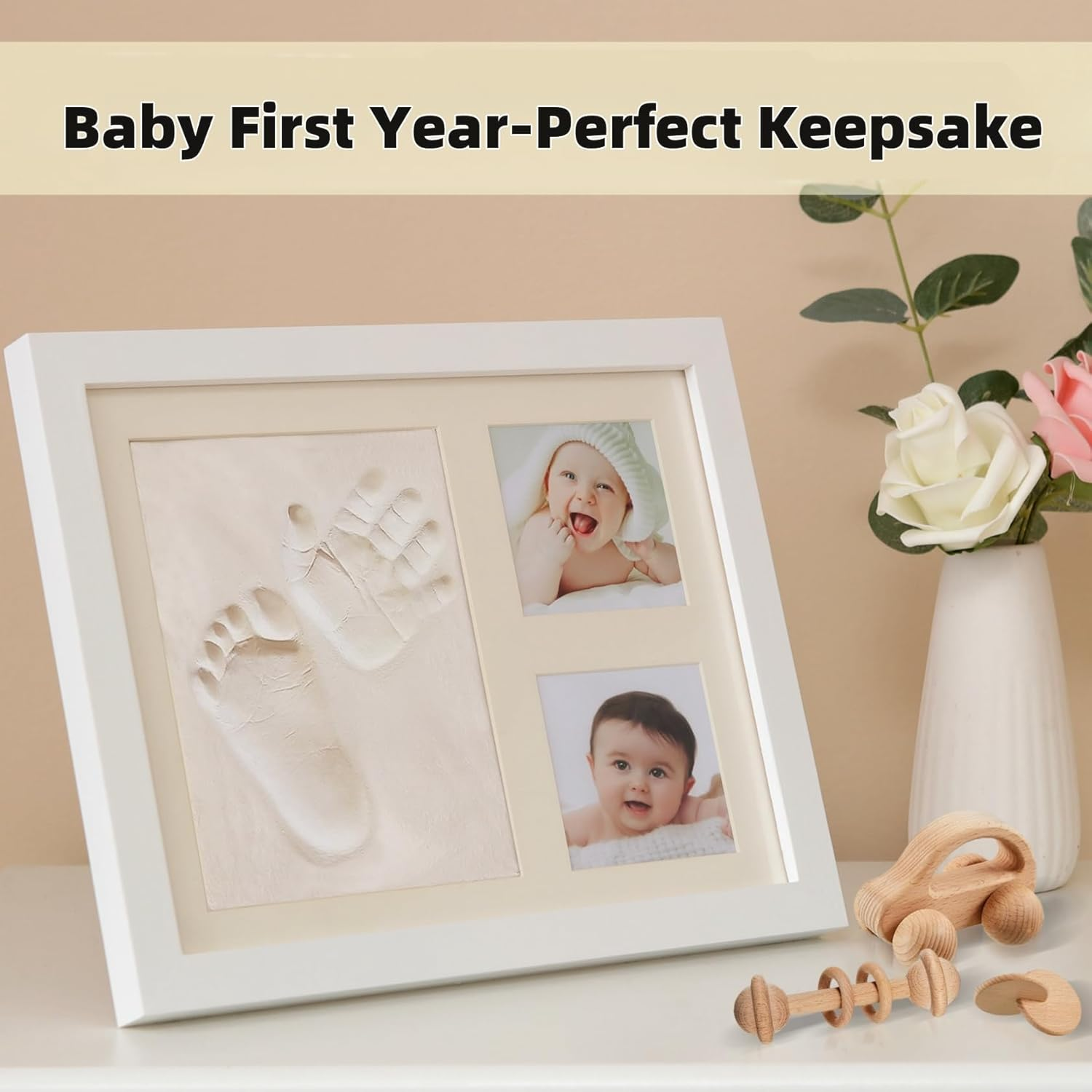 Hiumotan Footprint & Handprint Clay Kit, Photo Frame for Newborn Girls and Boys, Baby Shower Gifts, Registry, New Parents Gift, Perfect Memory and Nursery Room Decoration - White - White image number 2
