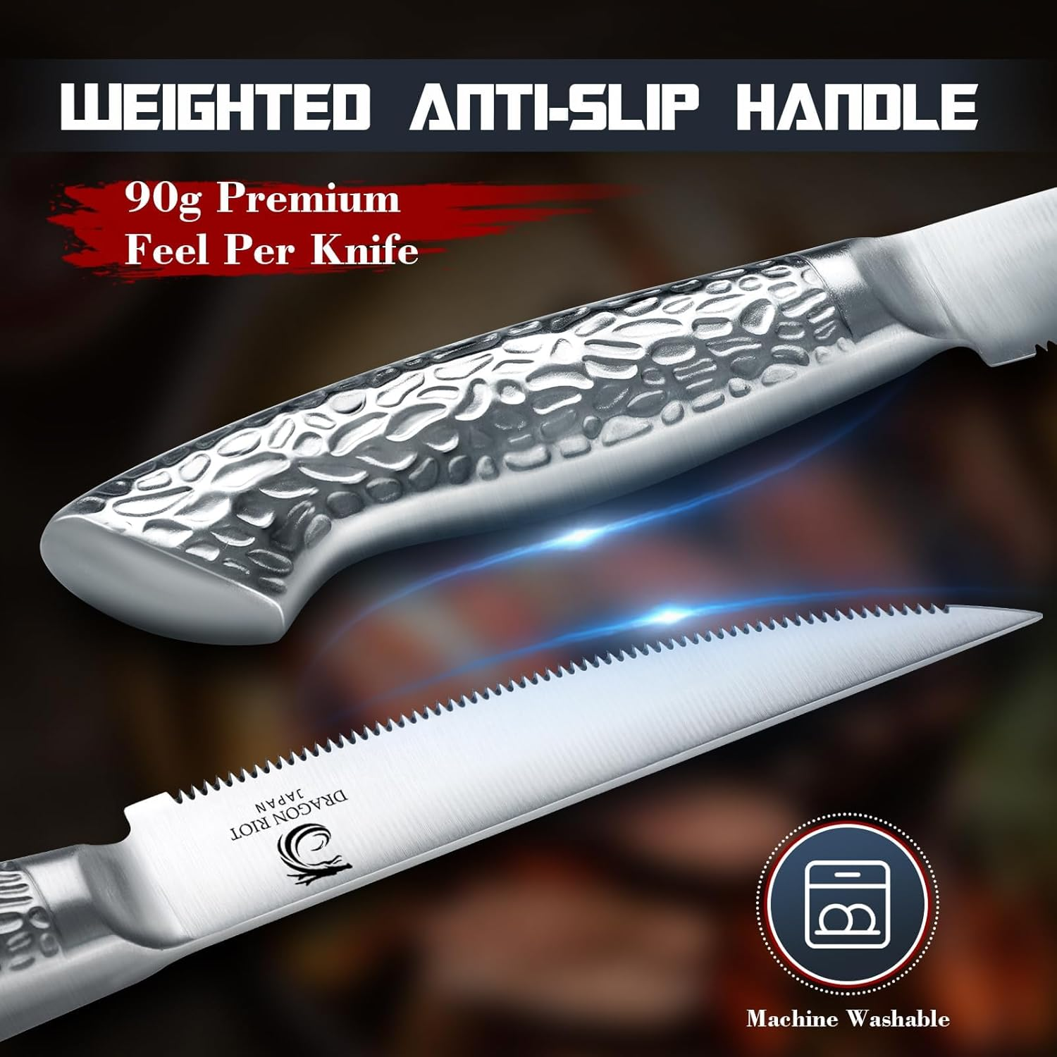 DRAGON RIOT Steak Knife Set 8-Piece Steak Cutlery with Sawtooth Blades Made of Japanese Stainless Steel, Dishwasher Safe Includes Storage Box image number 6