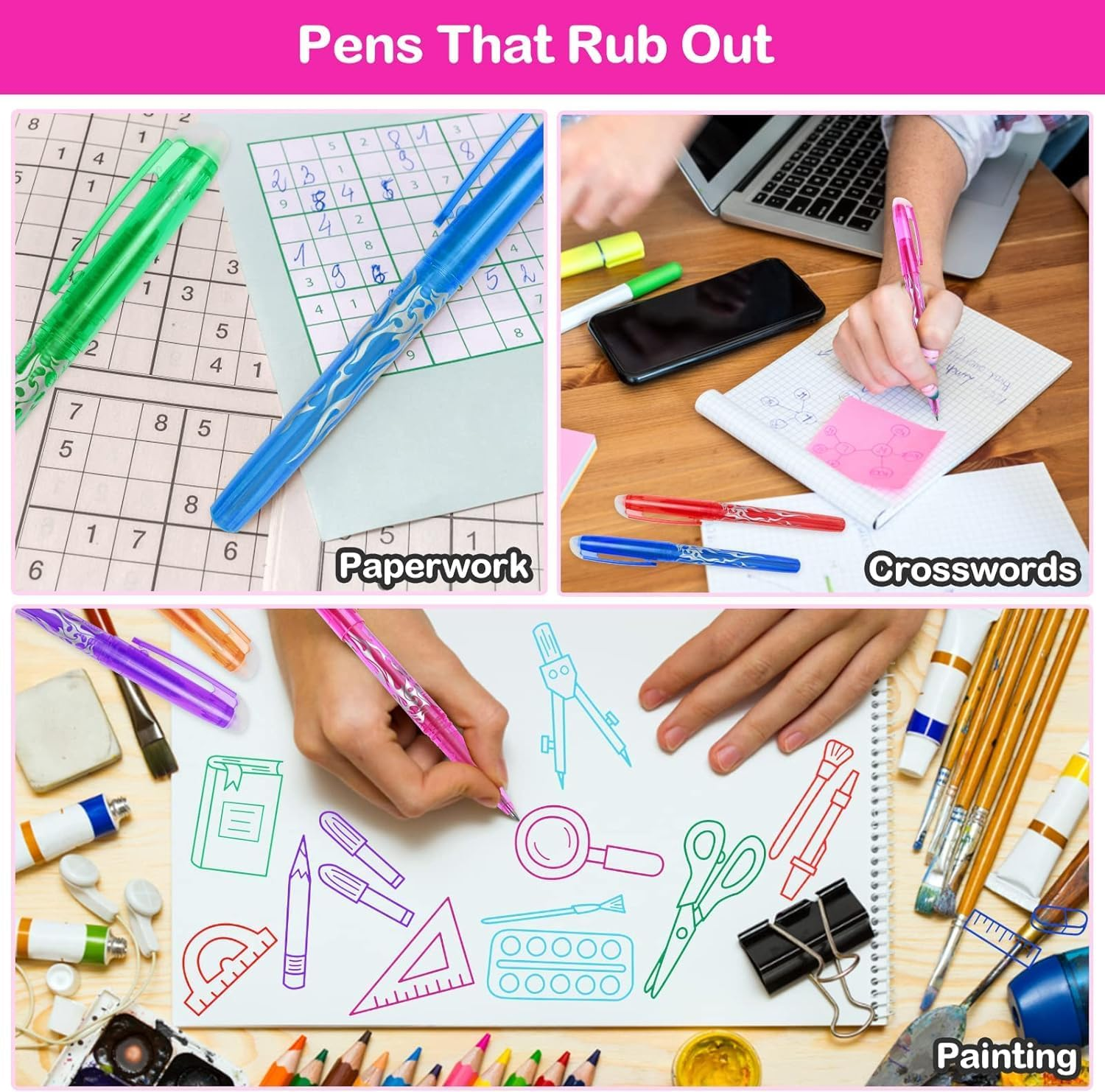 8Pcs Erasable Gel Pens, Quick-Drying Rolling Ball Pens with 0.5Mm Tip, Rub Out Liquid Ink and Rubber image number 4