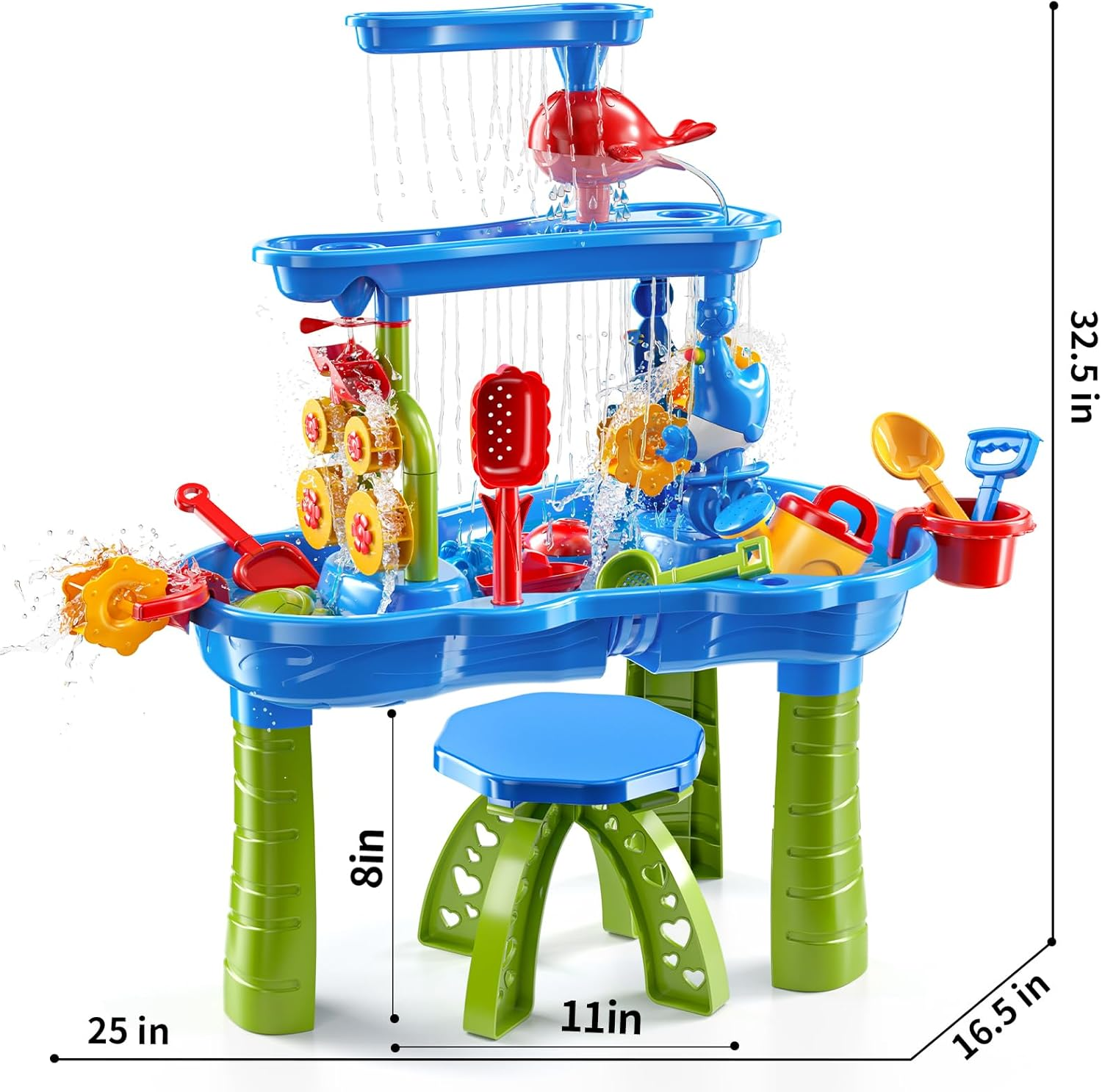 MSKOLER 3 Tier Water Table with Chair for Toddlers 3 4 5 Years Old &ndash; Kids Outdoor Sensory Play Table for Backyard or Beach Fun, Party Birthday Gifts for Boys and Girls Ages 4-8 9-12 image number 6