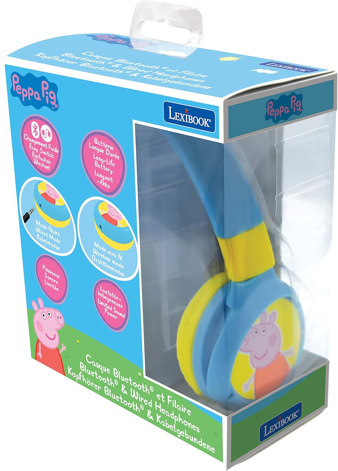 LEXIBOOK Peppa Pig 2-In-1 Bluetooth Headphones Stereo Wireless Wired, Kids Safe, Foldable, Adjustable, Yellow/Blue, HPBT010PP image number 2