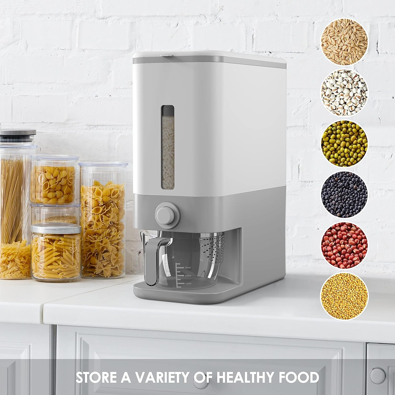 10KG Capacity Rice Storage Container with Fresh Box Measuring Cup and Cleaning Tools for Flour Cereal Kitchen Storage image number 3