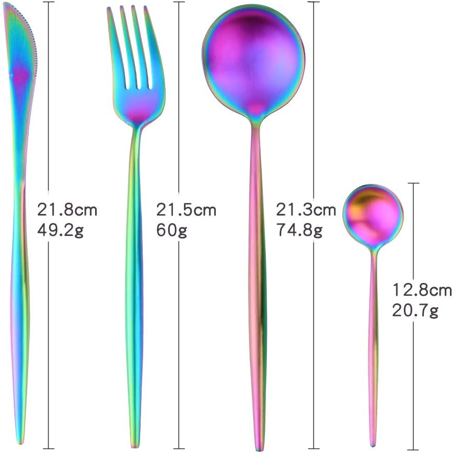 16 Piece Silverware Set, Stainless Steel Flatware Set Service for 4, Tableware Cutlery Set Including Knives Forks Spoons, Mirror Polishing, Dishwasher Safe (Rainbow) image number 1