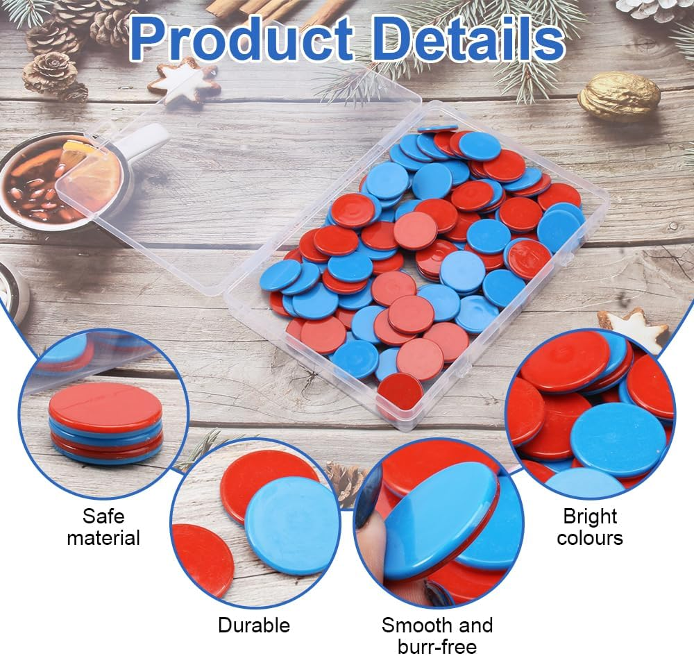 Pack of 100 Reversible Plates Red Blue Plastic for Maths Calculation Aid, Calculation Plates, Counting Chips for Children'S Hands, Mathematics Reversible Plates for Primary School, Learning Aid image number 2