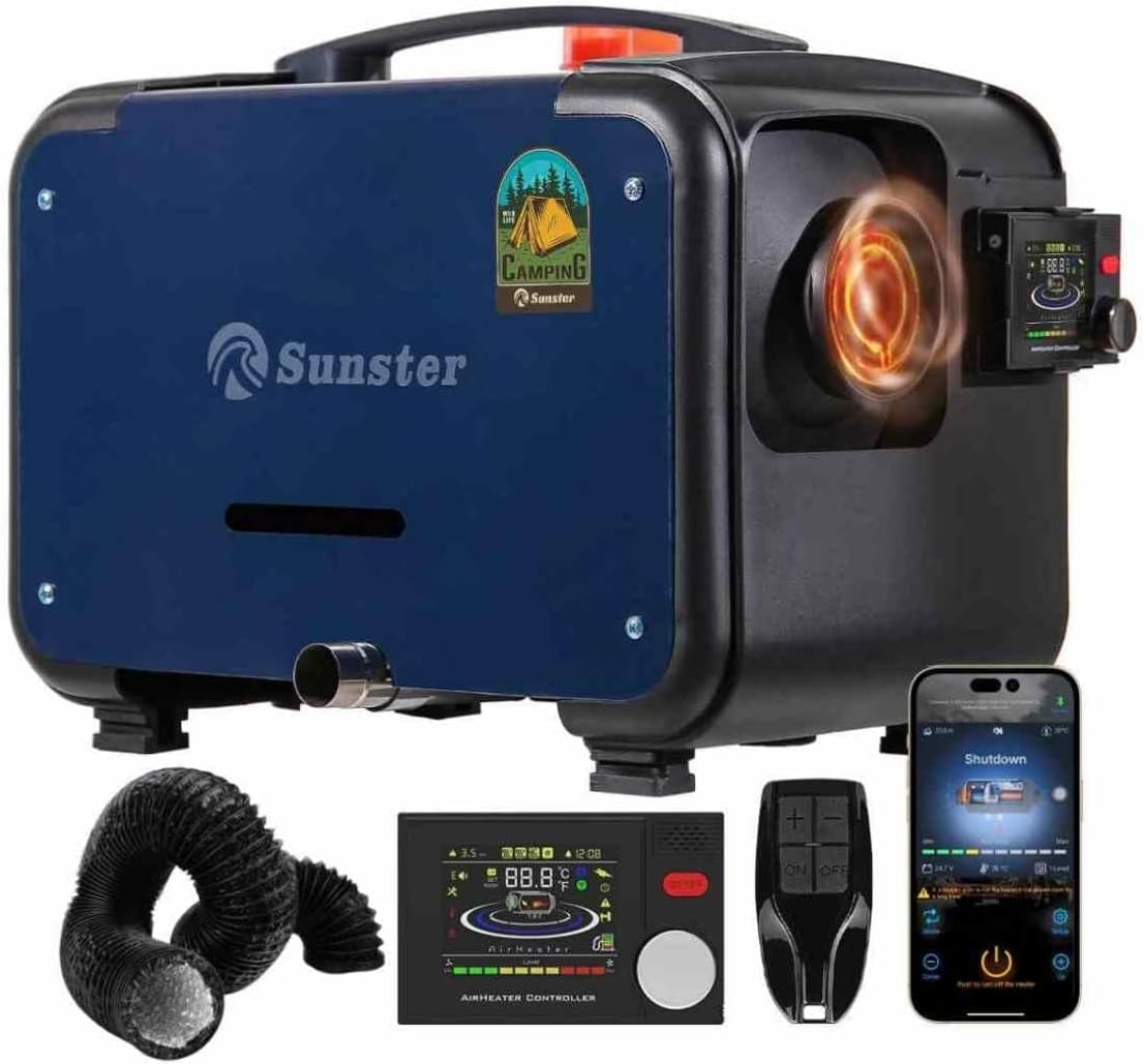 Sunster Upgrade 12V 24V 8KW Diesel Air Heater with Bluetooth APP Control Night Heater Diesel All-In-One with Remote Control &LCD Monitor for Car Trucks Boat Bus RV and Trailer Campervan Tent image number 5