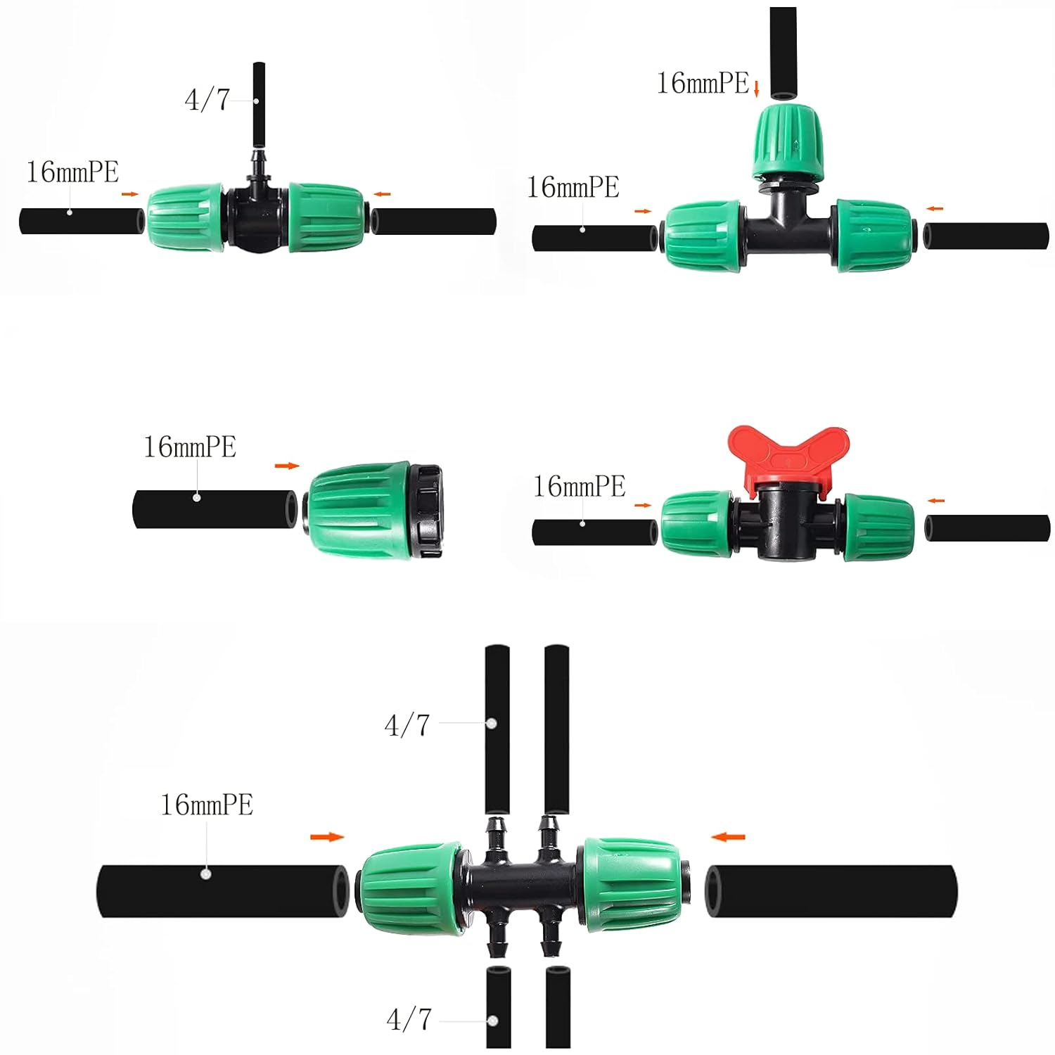 21 PCS Drip Irrigation Fittings Kit for 1/2 Inch to 1/4 Inch Irrigation Tube Anti-Drop Premiun Quality Fitting,Barbed Locked Nuts Connectors image number 6