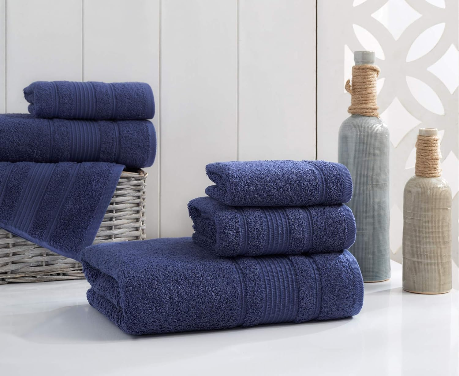 Qute Home 4-Piece Bath Towels Set, 100% Turkish Cotton Premium Quality Towels for Bathroom, Quick Dry Soft and Absorbent Turkish Towel, Set Includes 4 Bath Towels (Navy Blue) image number 4