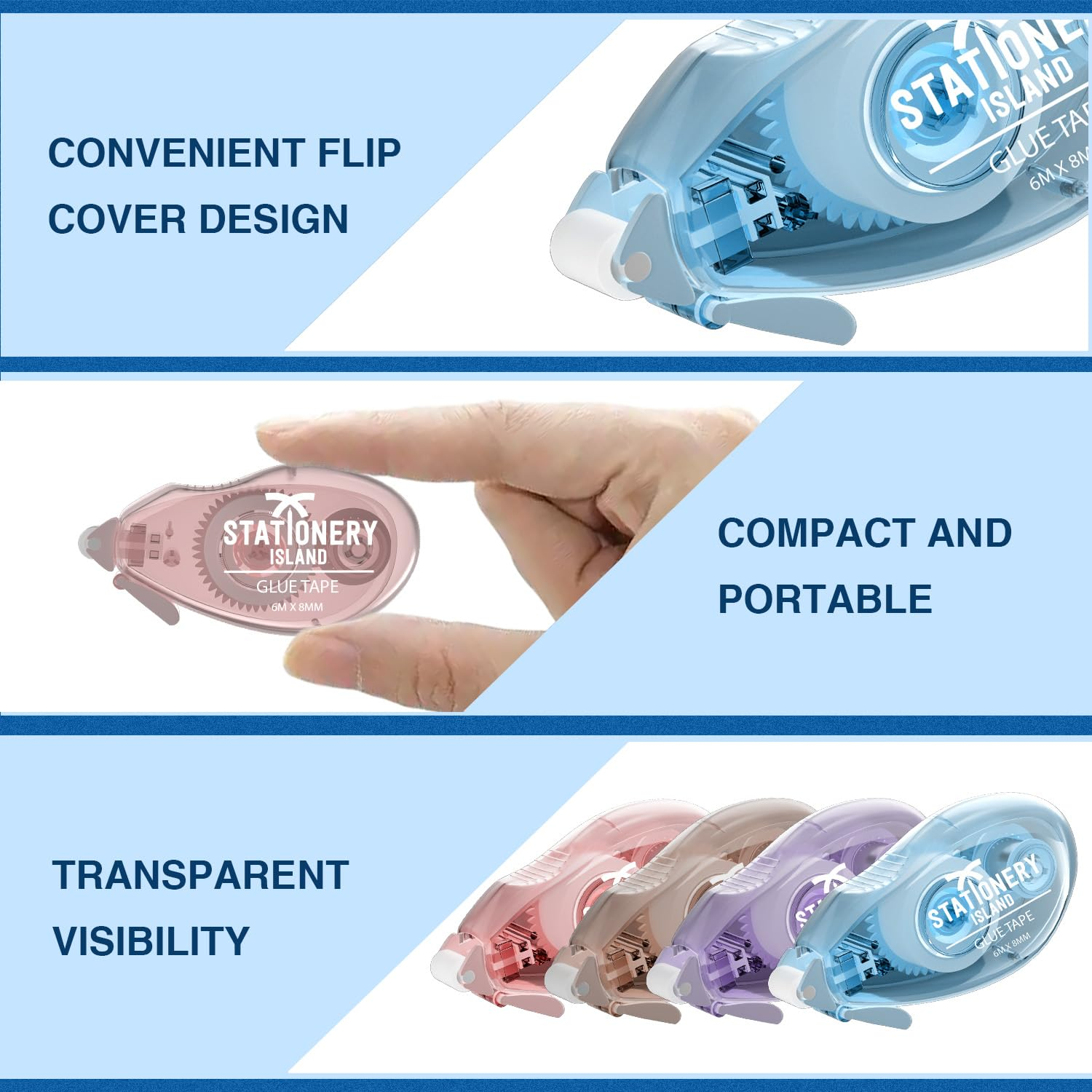 STATIONERY ISLAND Glue Tape Roller, 4 Pack Double Side Tape Dispenser, Scrapbooking Supplies, 6Mx8Mm Adhesive Glue Roller Tape for Crafting, Cards, Photo, Journal and Scrapbooking - Pack Of 6 image number 3