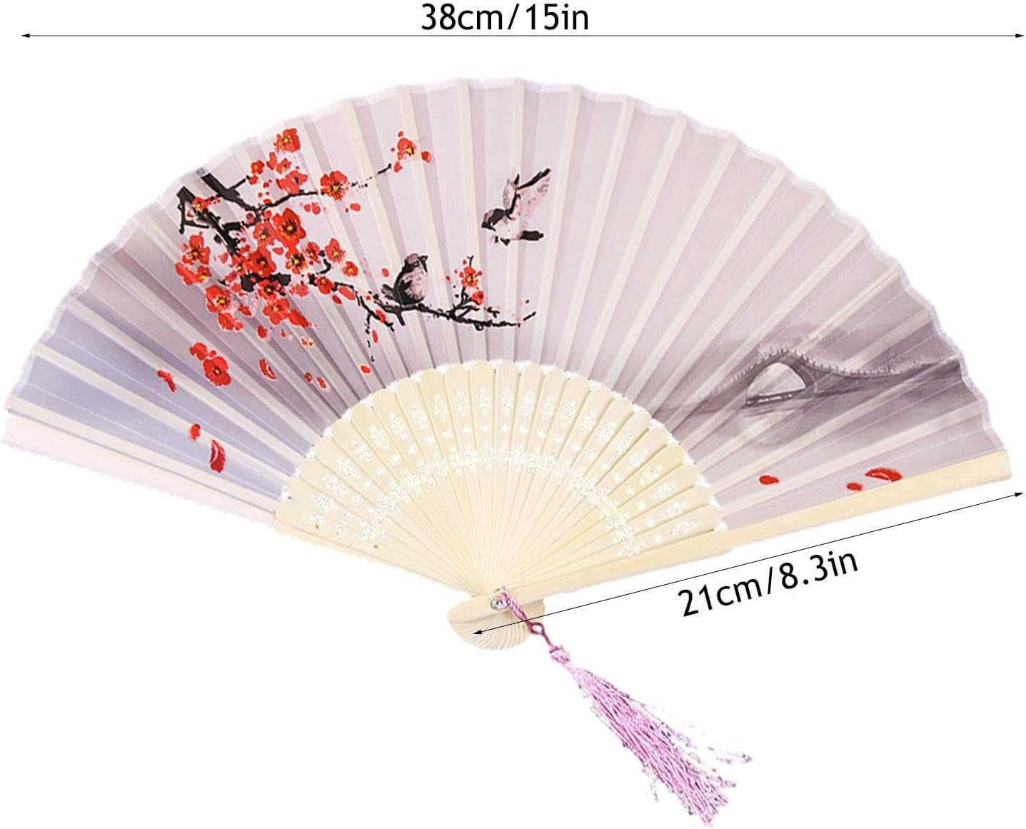 Small Folding Hand Fan - Japanese Silk Folding Fans | with Tassels Silk Bamboo Tassel Fan Antiquity Chinese Fan for Dance Bamboos Fan Manolyee - Style 7 image number 4
