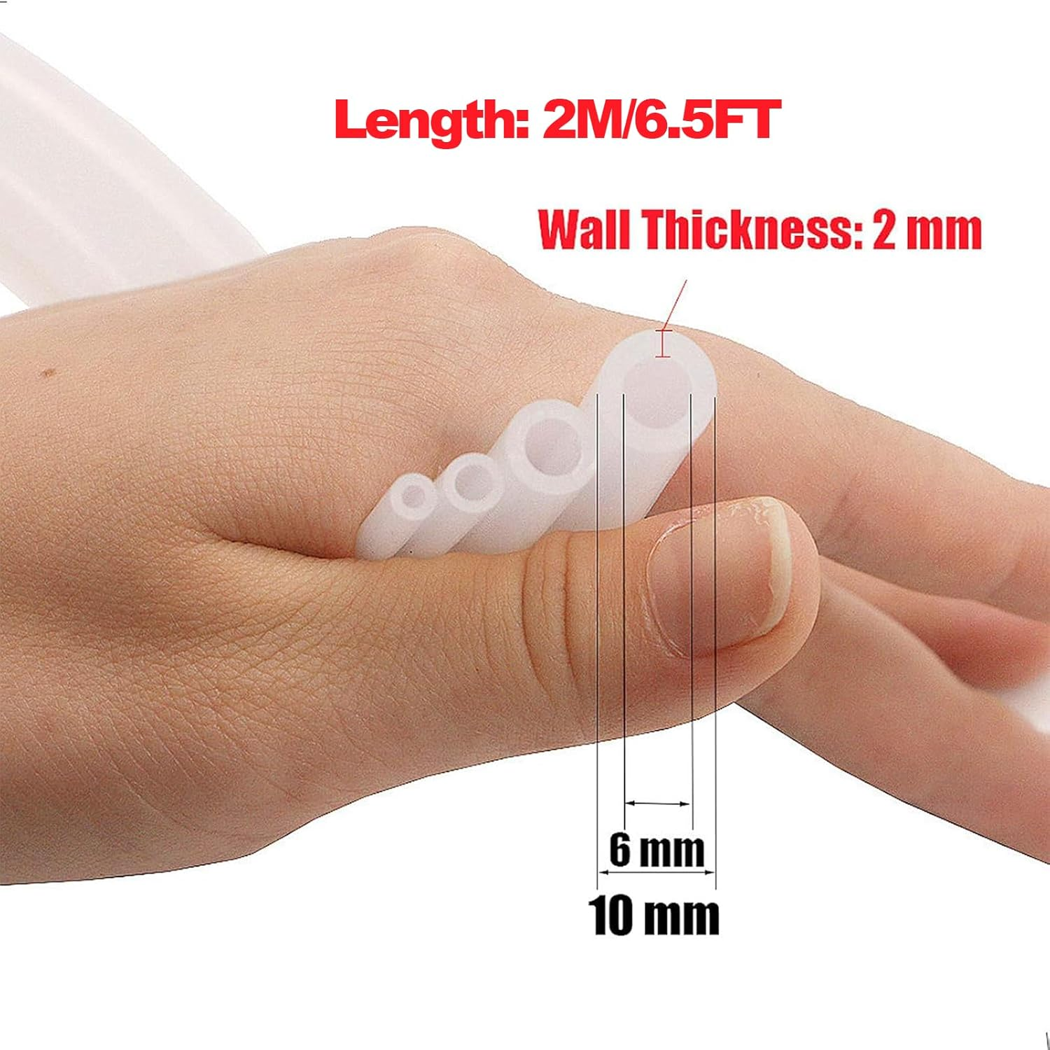 Yeanifeana Clear Flexible Silicone Tube 6Mm ID X 10Mm OD (6.5Ft/2M), Food Grade Silicone Rubber Tubing for Water, Air, Medical & DIY Projects image number 6