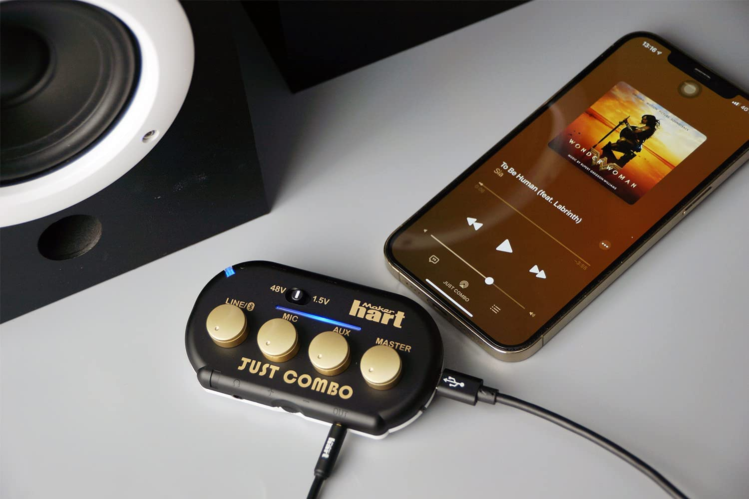 Maker Hart Just Combo - Podcast Mini 3 Channel Audio Mixer with Stereo/Bluetooth/Microphone with Microphone Input, 2 Outputs & USB Audio Output, Easy for Video Conferencing image number 1